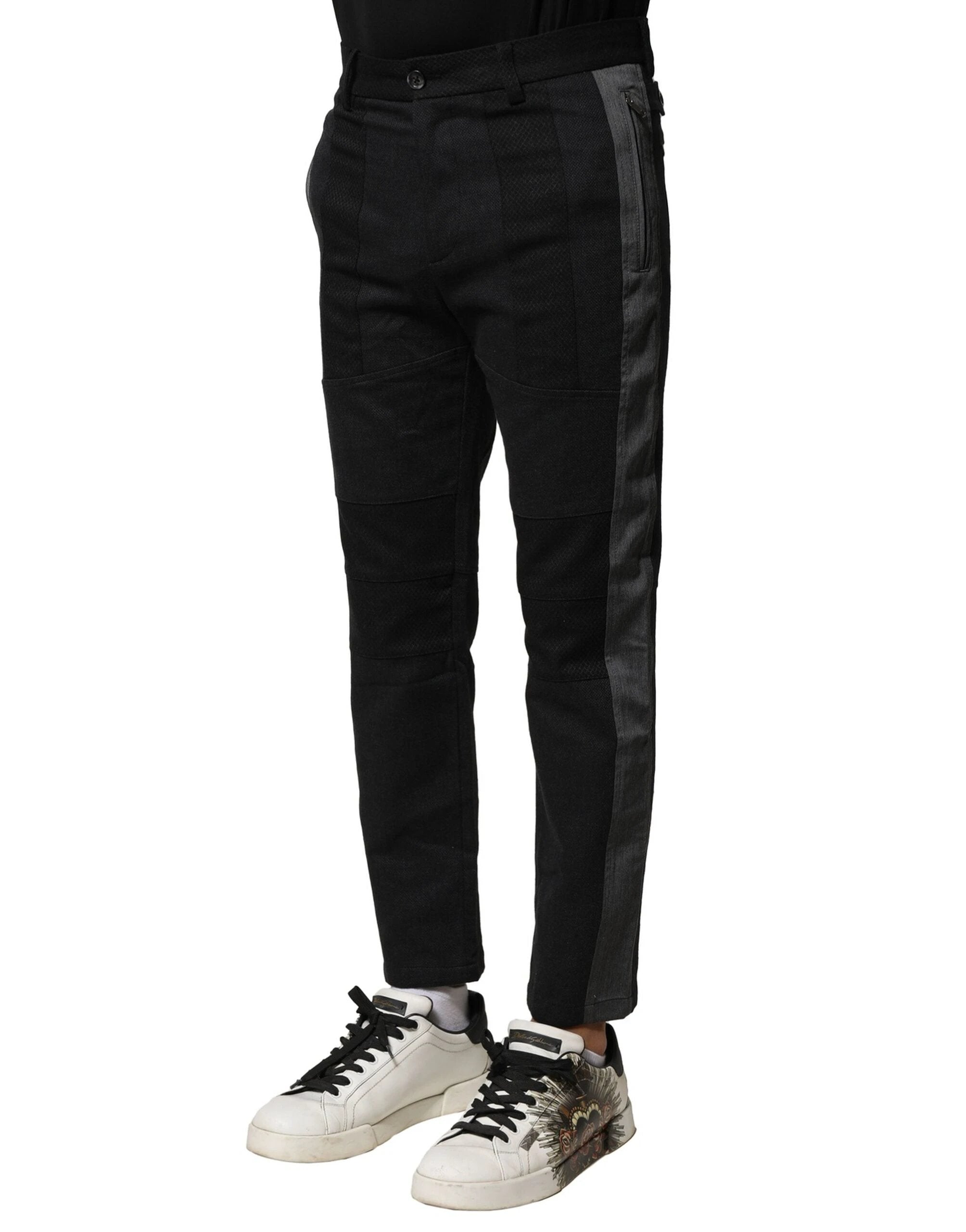 Dolce & Gabbana Black Gray Cotton Tapered Men Pants by Dolce & Gabbana