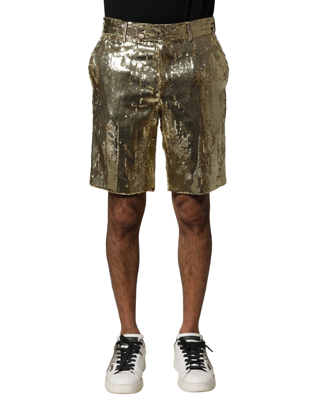 Dolce & Gabbana Gold Sequin Polyester Embellished Bermuda Shorts by Dolce & Gabbana