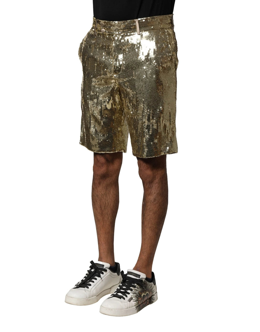 Dolce & Gabbana Gold Sequin Polyester Embellished Bermuda Shorts by Dolce & Gabbana