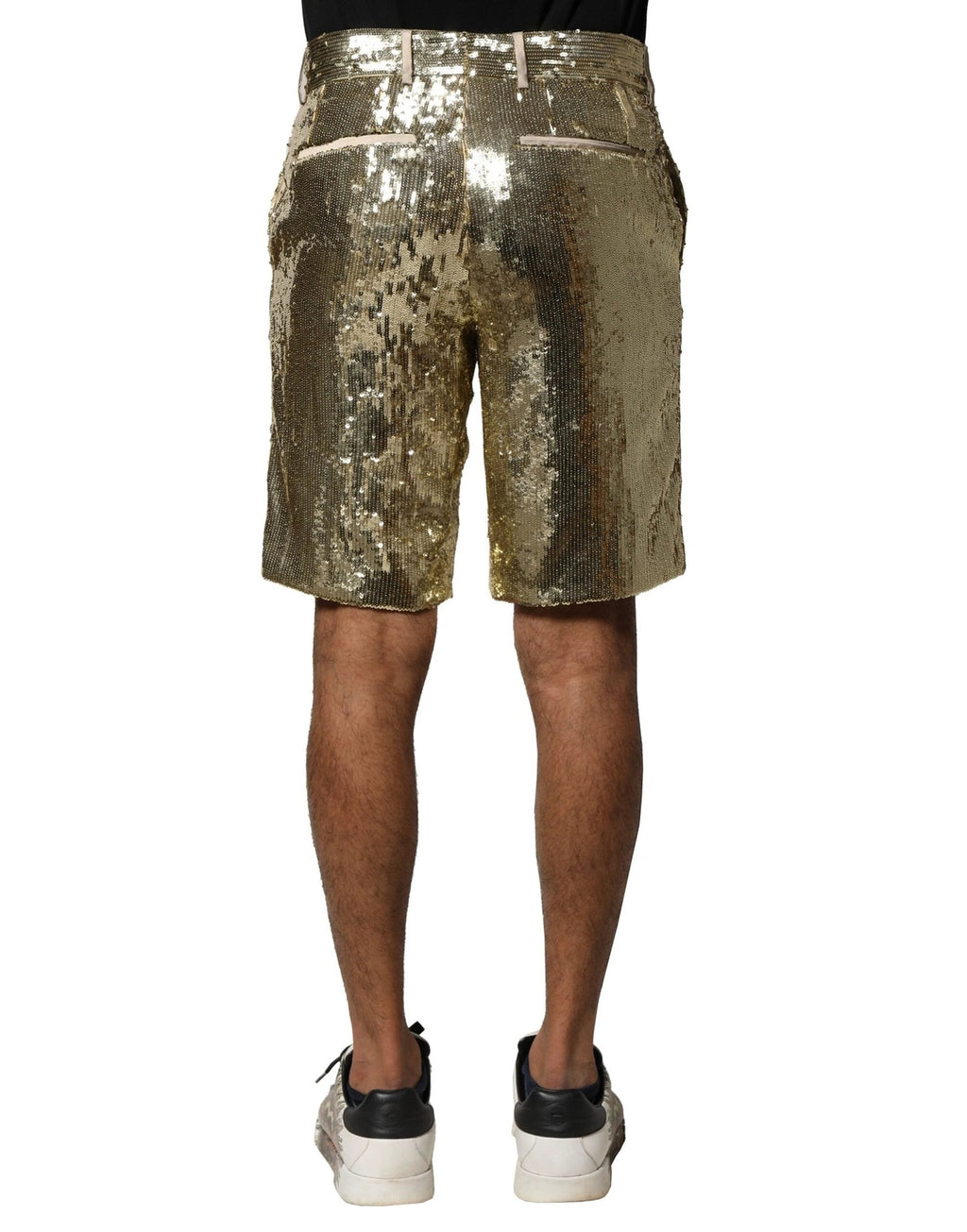 Dolce & Gabbana Gold Sequin Polyester Embellished Bermuda Shorts by Dolce & Gabbana