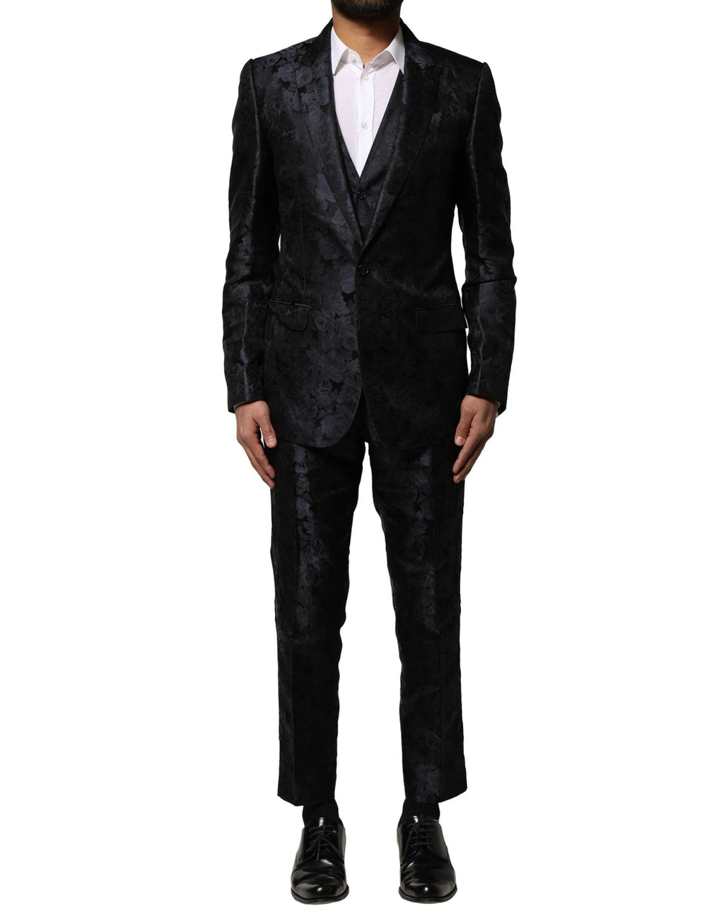 Dolce & Gabbana Black Jacquard 3 Piece Single Breasted Suit by Dolce & Gabbana