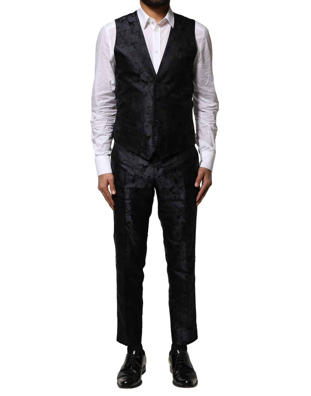 Dolce & Gabbana Black Jacquard 3 Piece Single Breasted Suit by Dolce & Gabbana