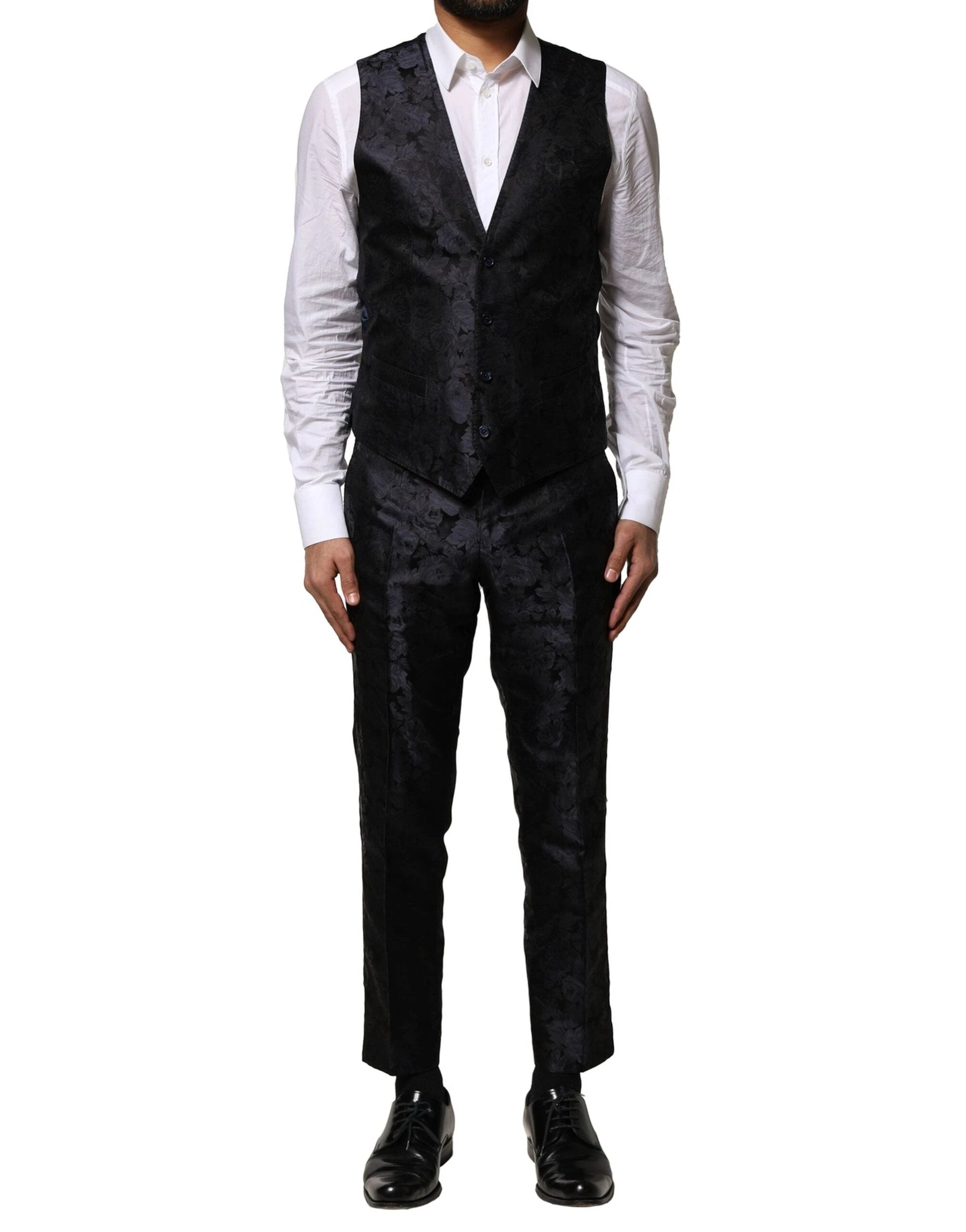 Dolce & Gabbana Black Jacquard 3 Piece Single Breasted Suit by Dolce & Gabbana