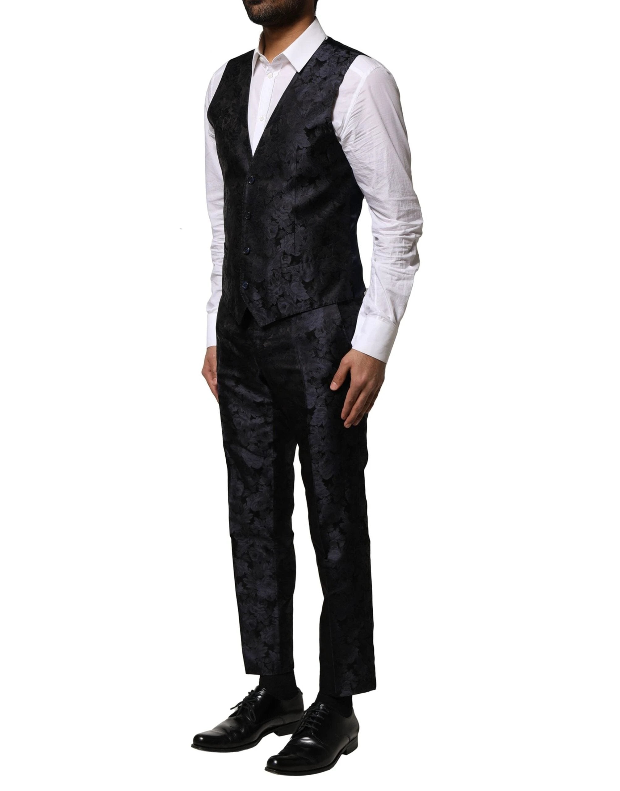 Dolce & Gabbana Black Jacquard 3 Piece Single Breasted Suit by Dolce & Gabbana