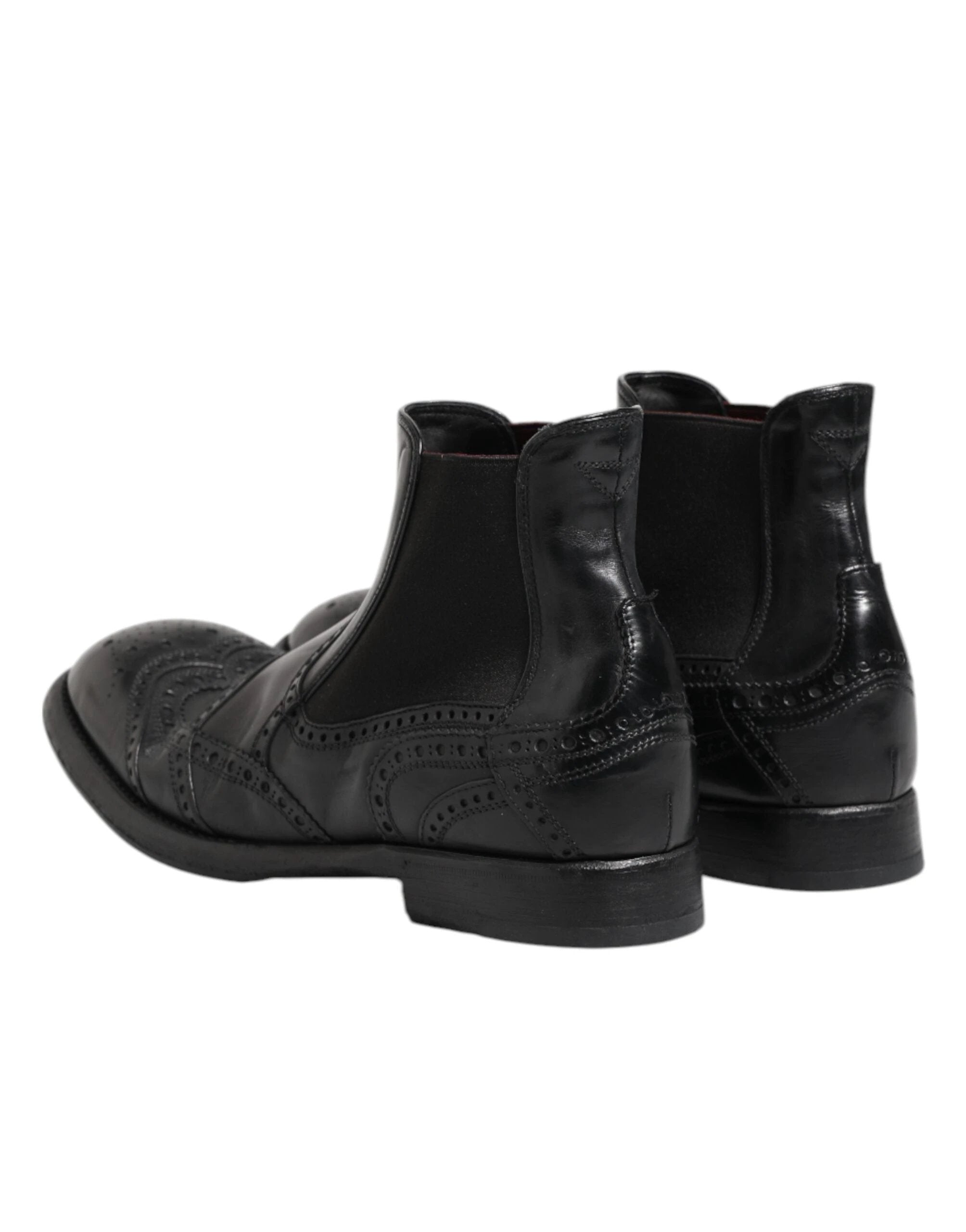 Dolce & Gabbana Black Leather Ankle Boots Slip On Shoes by Dolce & Gabbana