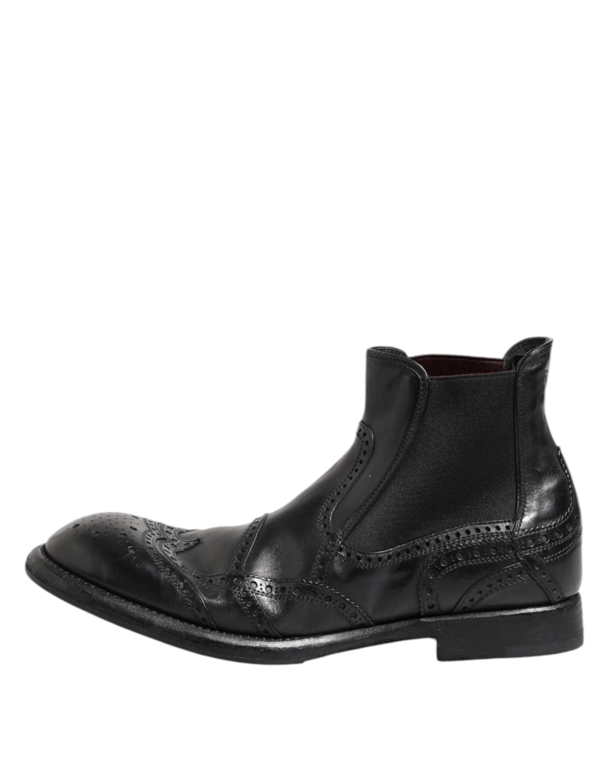 Dolce & Gabbana Black Leather Ankle Boots Slip On Shoes by Dolce & Gabbana