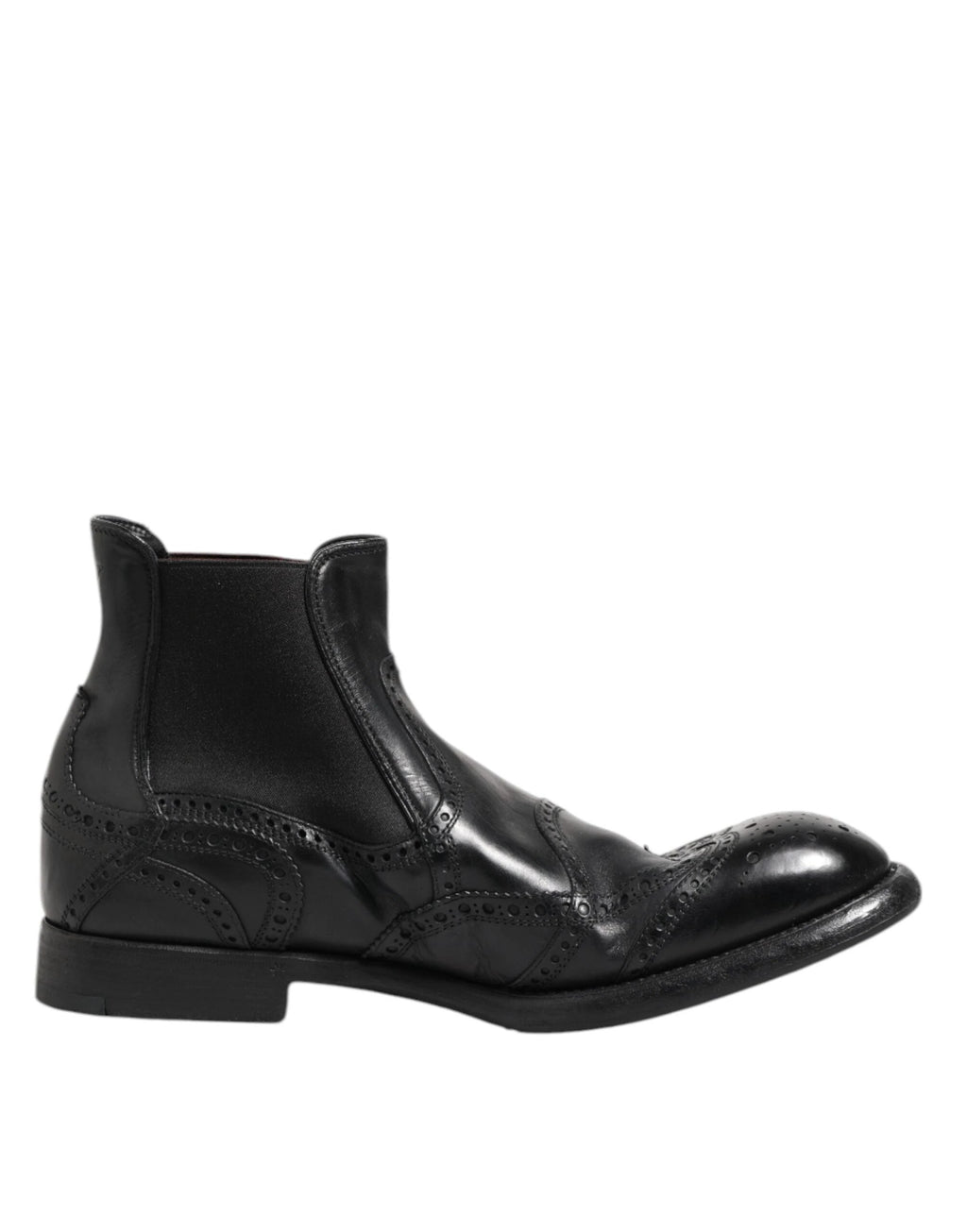 Dolce & Gabbana Black Leather Ankle Boots Slip On Shoes by Dolce & Gabbana