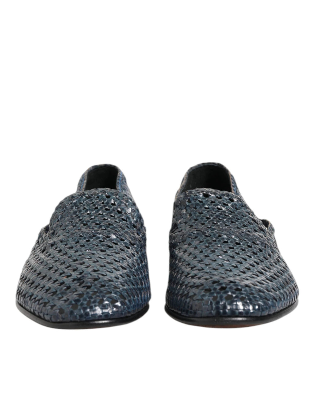 Dolce & Gabbana Blue Woven Leather Slip On Loafers Shoes by Dolce & Gabbana