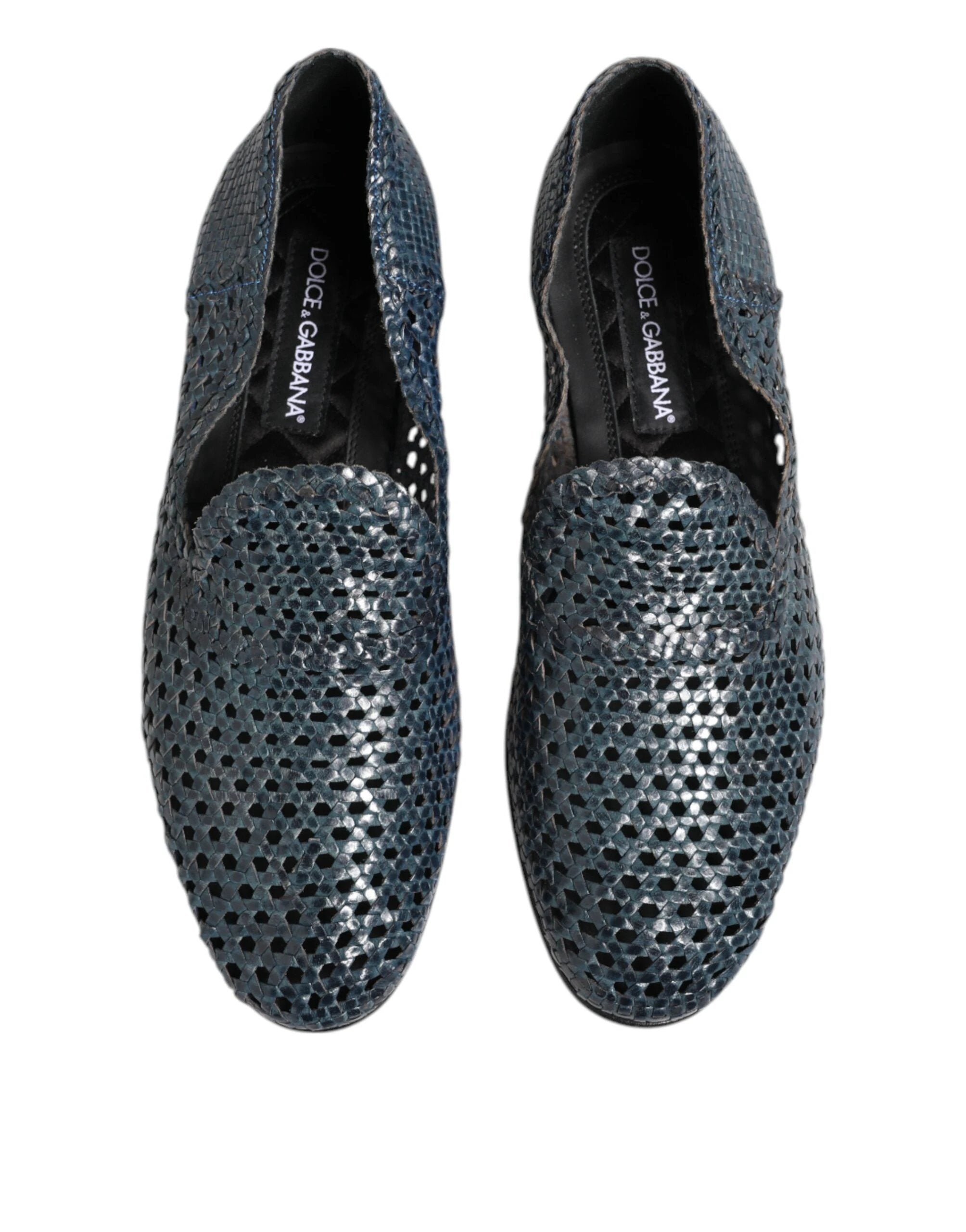 Dolce & Gabbana Blue Woven Leather Slip On Loafers Shoes by Dolce & Gabbana