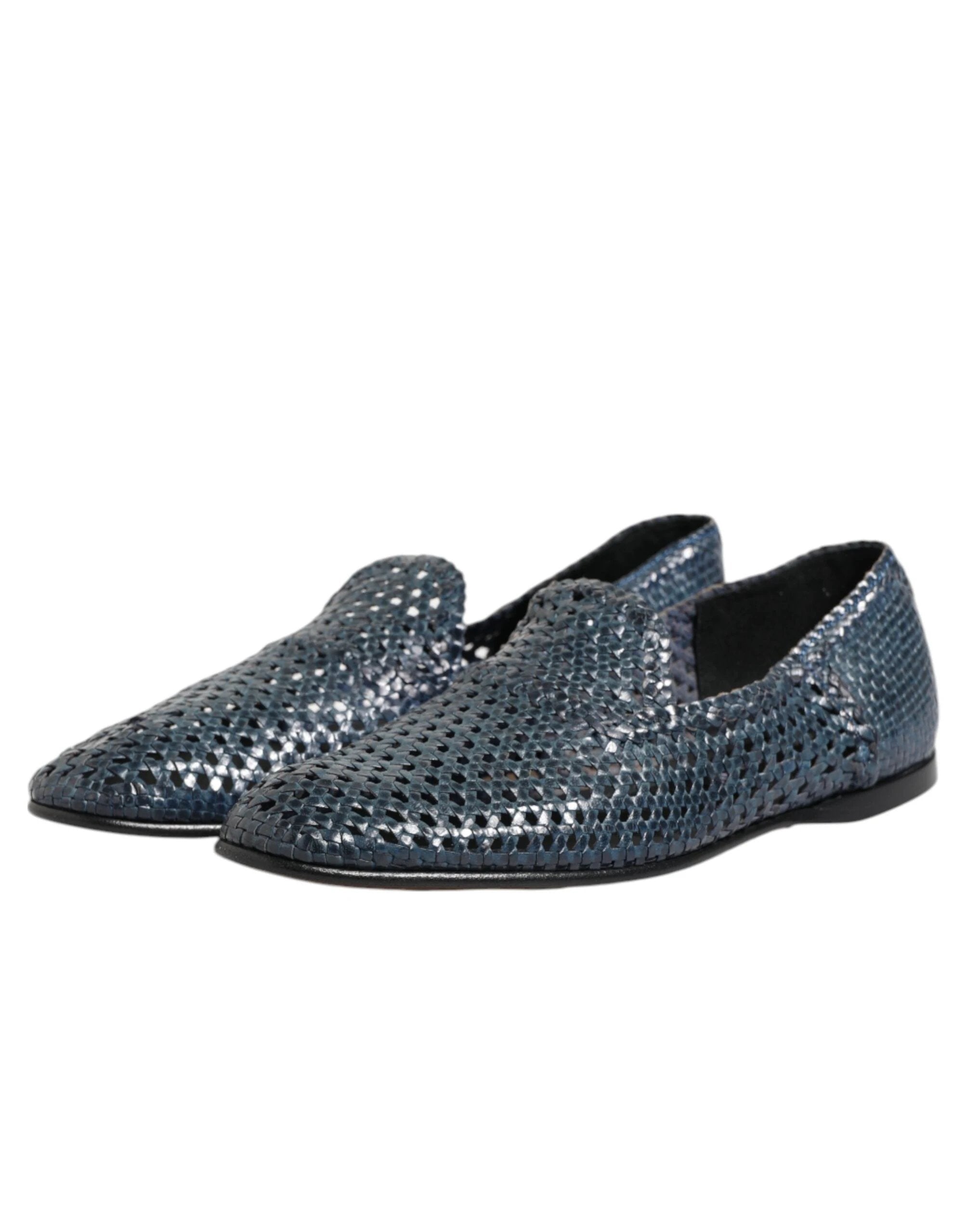 Dolce & Gabbana Blue Woven Leather Slip On Loafers Shoes by Dolce & Gabbana