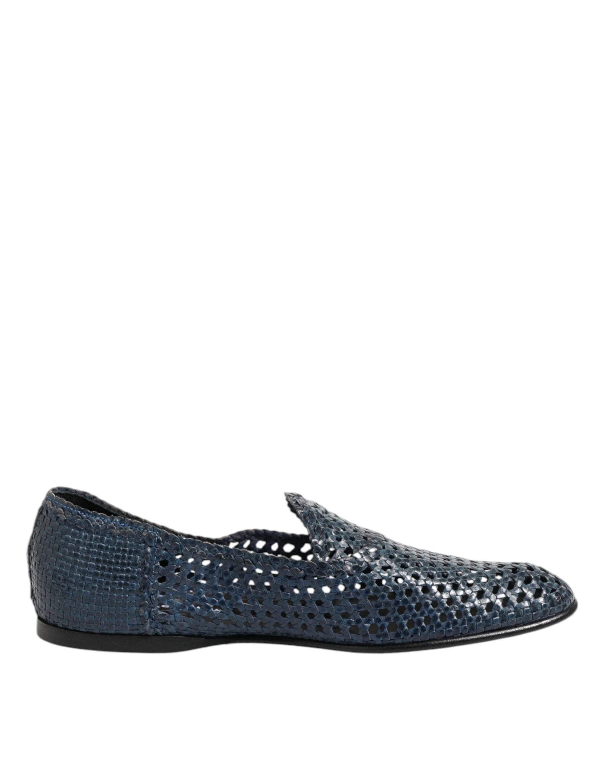 Dolce & Gabbana Blue Woven Leather Slip On Loafers Shoes by Dolce & Gabbana
