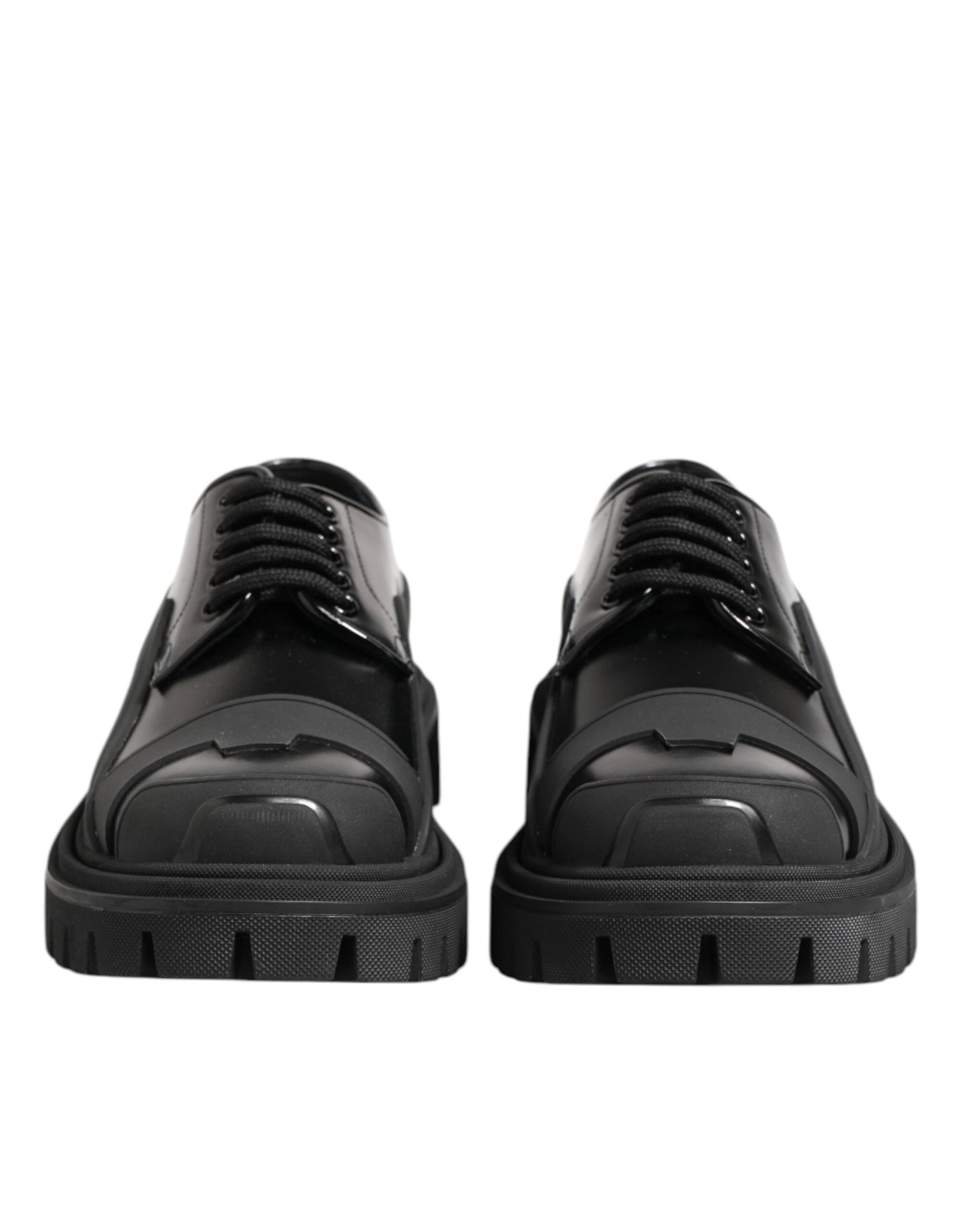Dolce & Gabbana Black Patent Leather Trekking Derby Shoes by Dolce & Gabbana