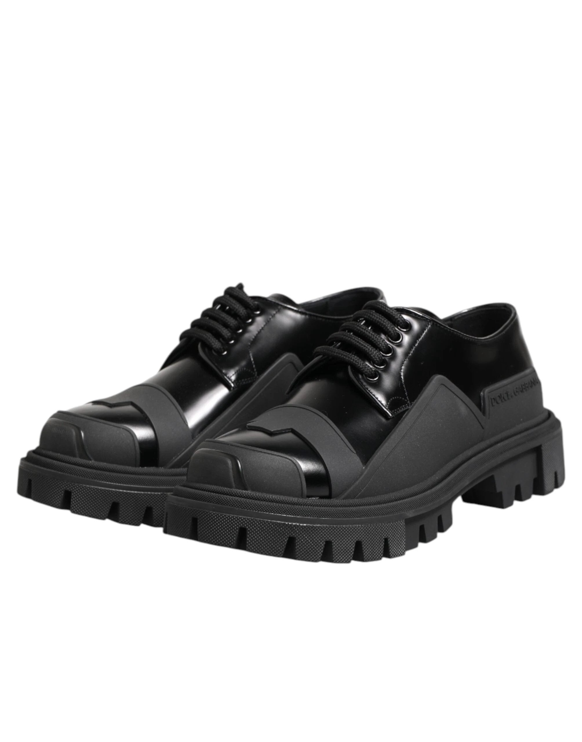 Dolce & Gabbana Black Patent Leather Trekking Derby Shoes by Dolce & Gabbana