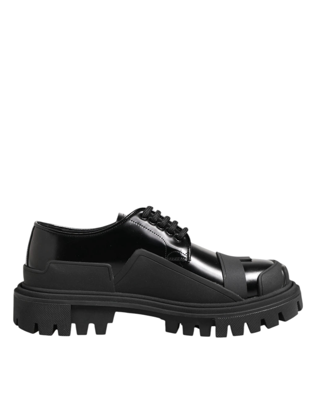 Dolce & Gabbana Black Patent Leather Trekking Derby Shoes by Dolce & Gabbana
