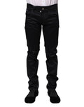 Dolce & Gabbana Black Cotton Skinny Mid Waist Pants by Dolce & Gabbana