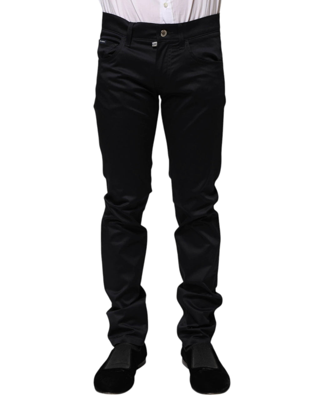 Dolce & Gabbana Black Cotton Skinny Mid Waist Pants by Dolce & Gabbana