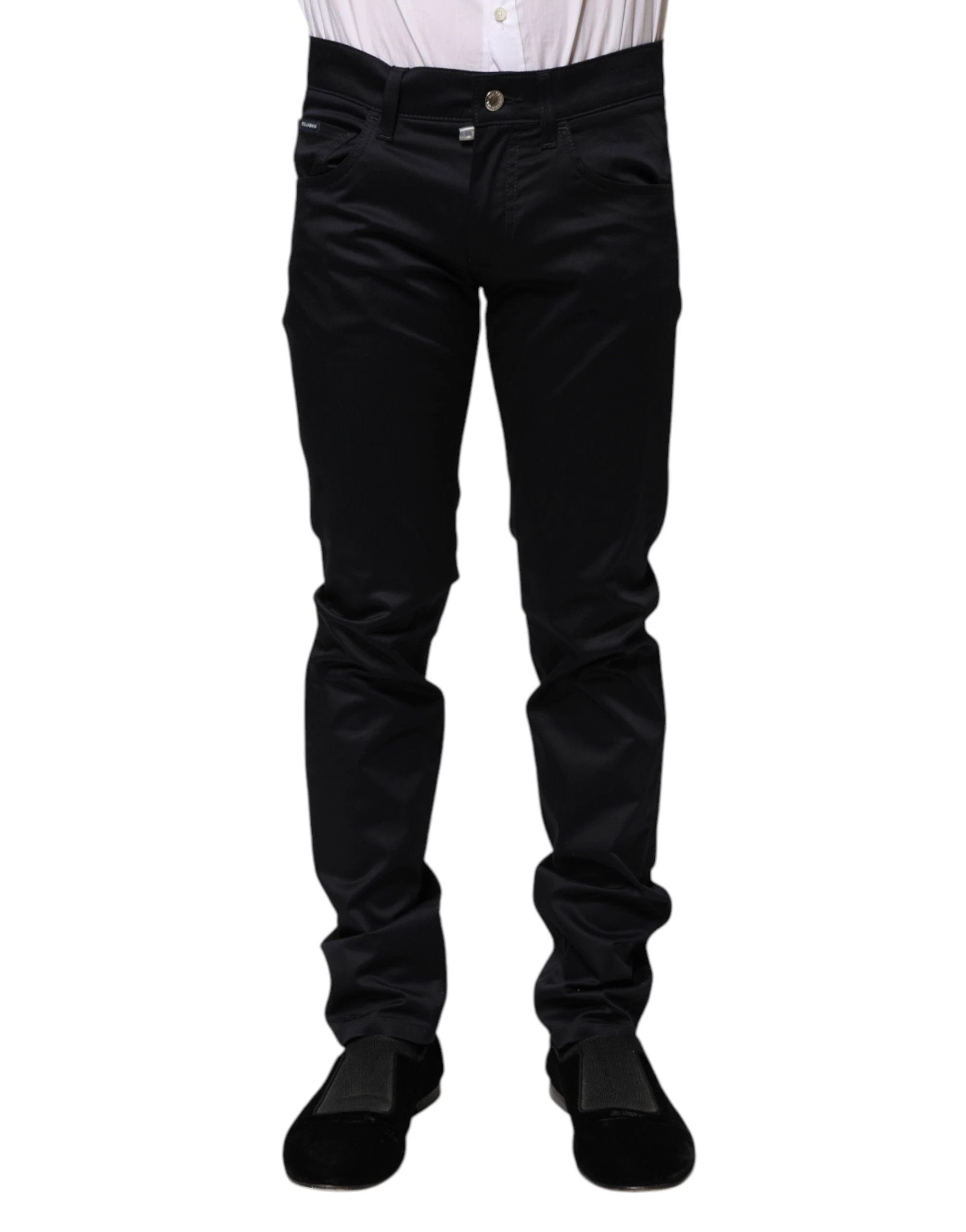 Dolce & Gabbana Black Cotton Skinny Mid Waist Pants by Dolce & Gabbana