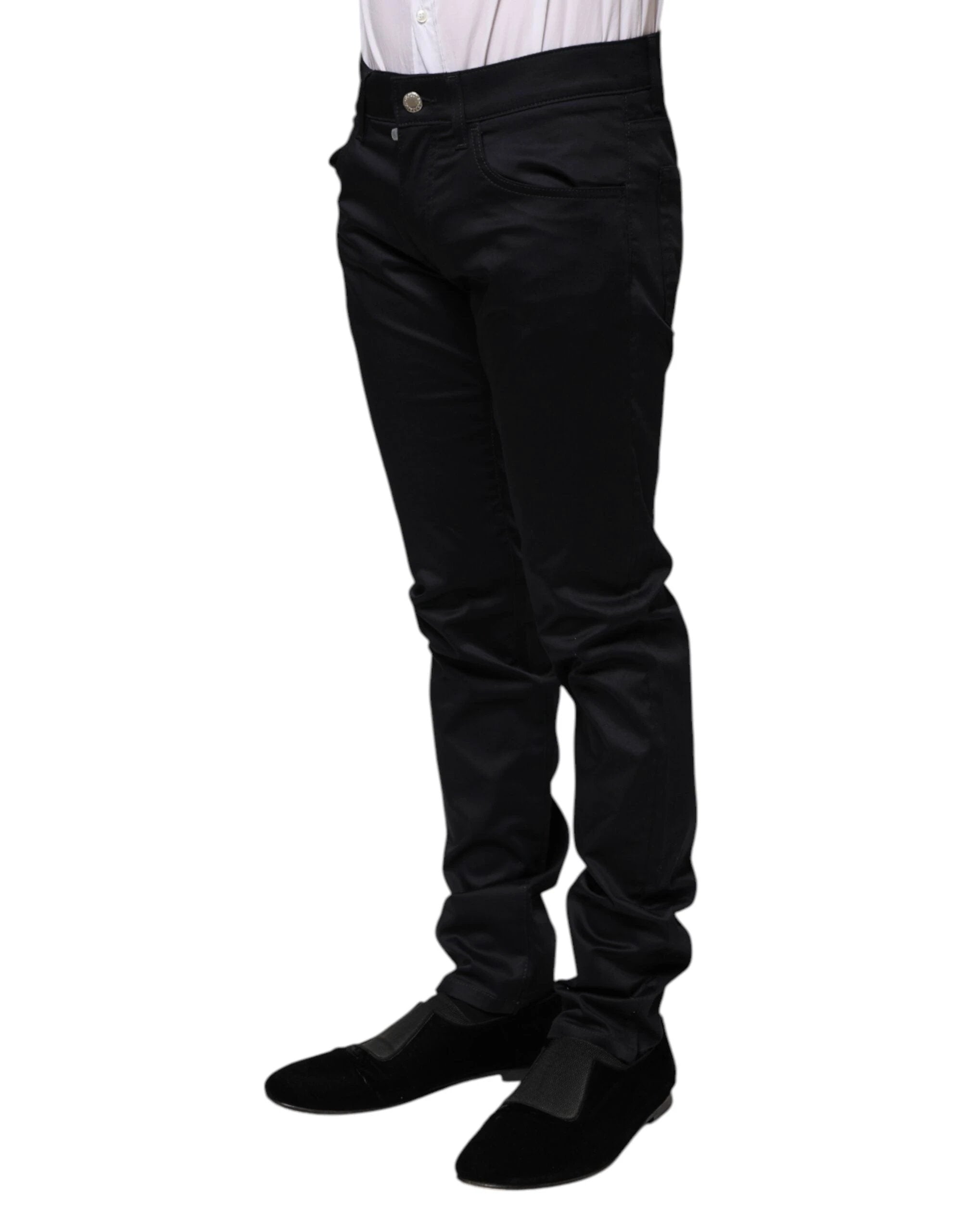 Dolce & Gabbana Black Cotton Skinny Mid Waist Pants by Dolce & Gabbana