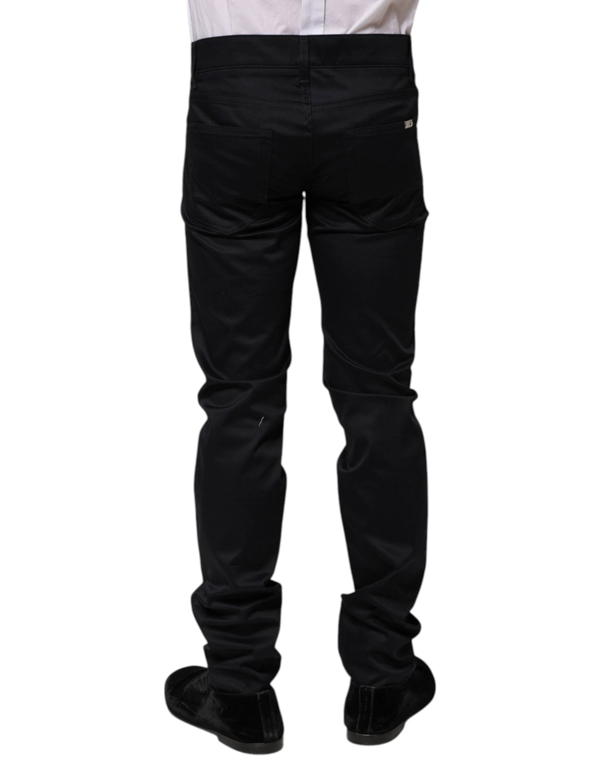 Dolce & Gabbana Black Cotton Skinny Mid Waist Pants by Dolce & Gabbana