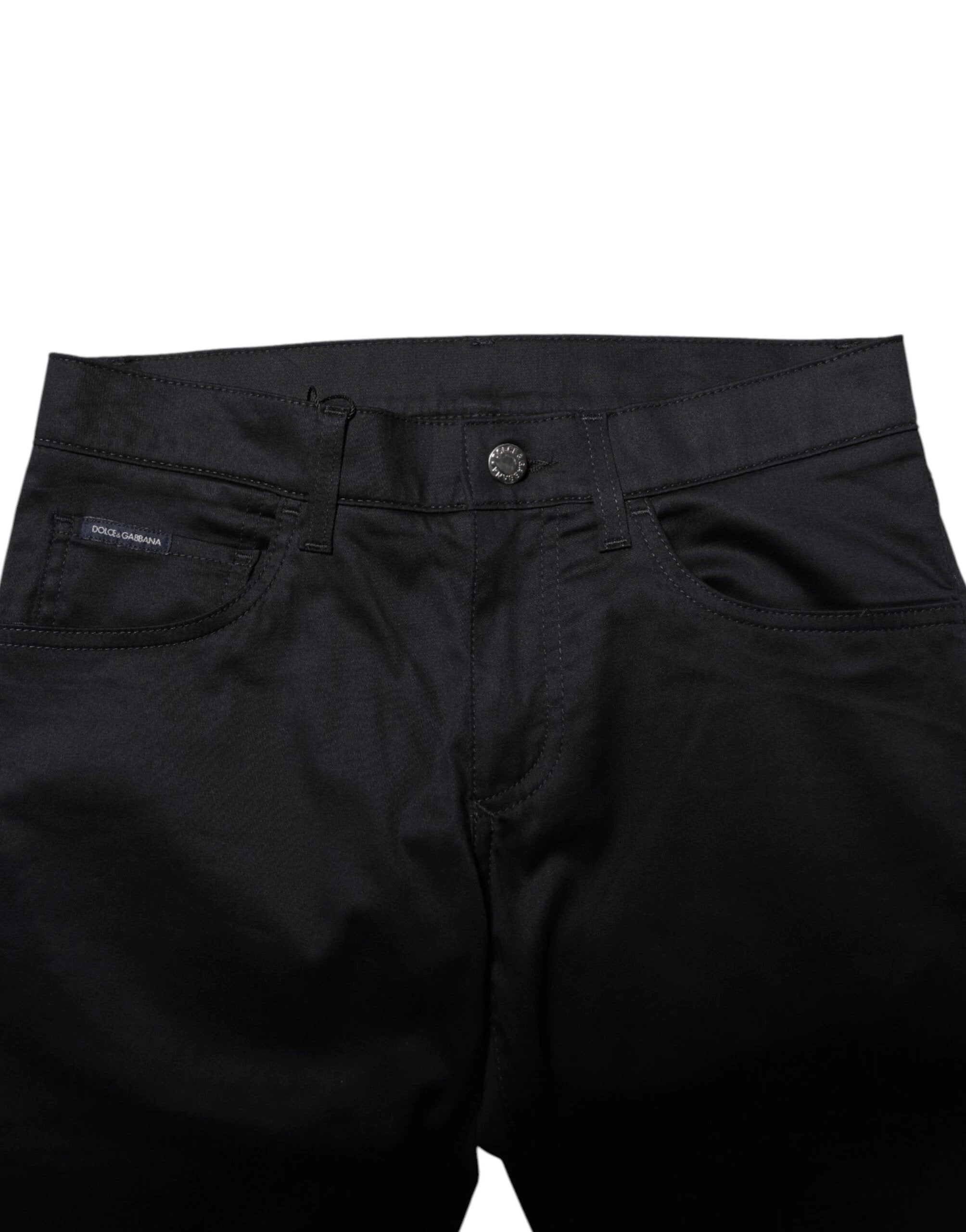 Dolce & Gabbana Black Cotton Skinny Mid Waist Pants by Dolce & Gabbana