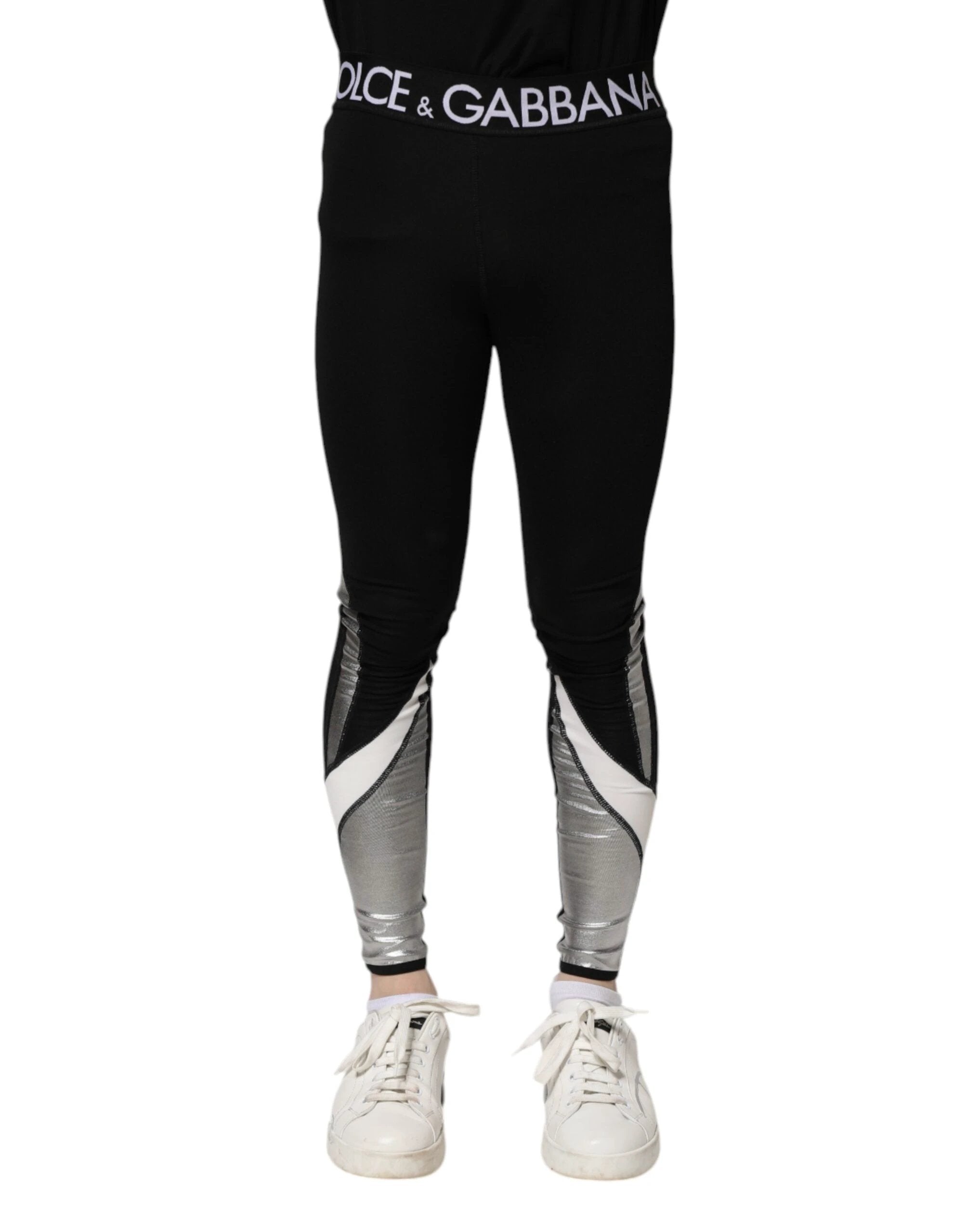 Dolce & Gabbana Black Silver Nylon Skinny Men Leggings Pants by Dolce & Gabbana