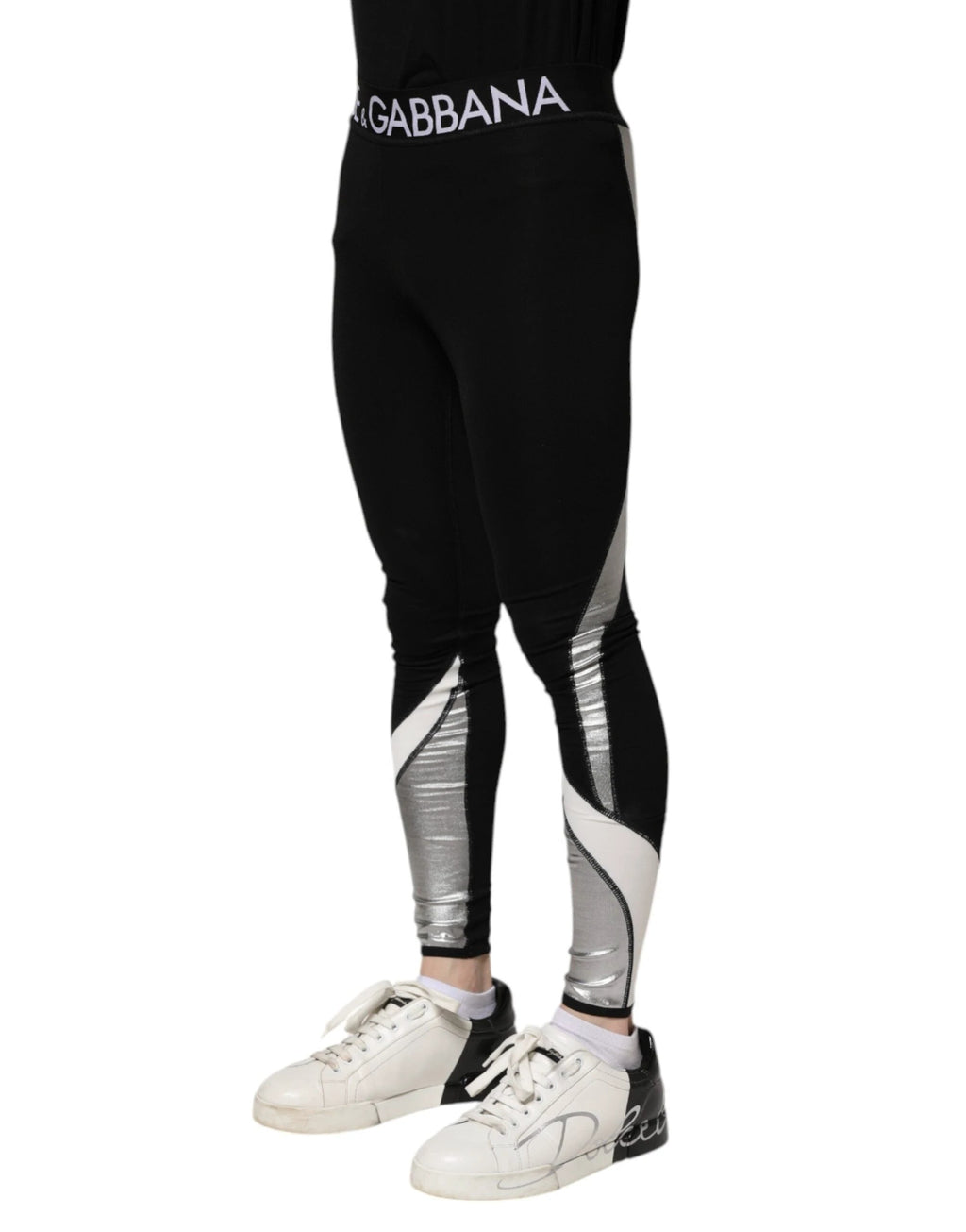 Dolce & Gabbana Black Silver Nylon Skinny Men Leggings Pants by Dolce & Gabbana