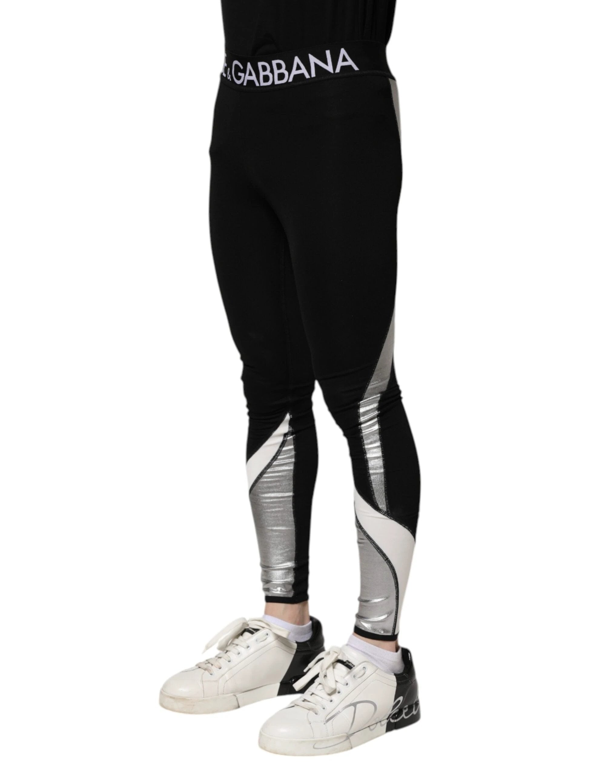 Dolce & Gabbana Black Silver Nylon Skinny Men Leggings Pants by Dolce & Gabbana