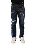 Dolce & Gabbana Dark Blue Tattered Skinny Denim Jeans by Dolce & Gabbana
