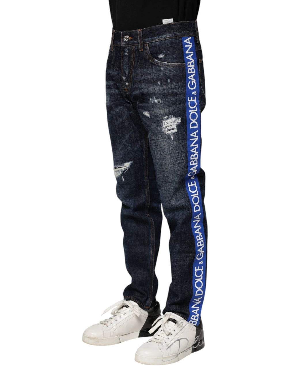 Dolce & Gabbana Dark Blue Tattered Skinny Denim Jeans by Dolce & Gabbana