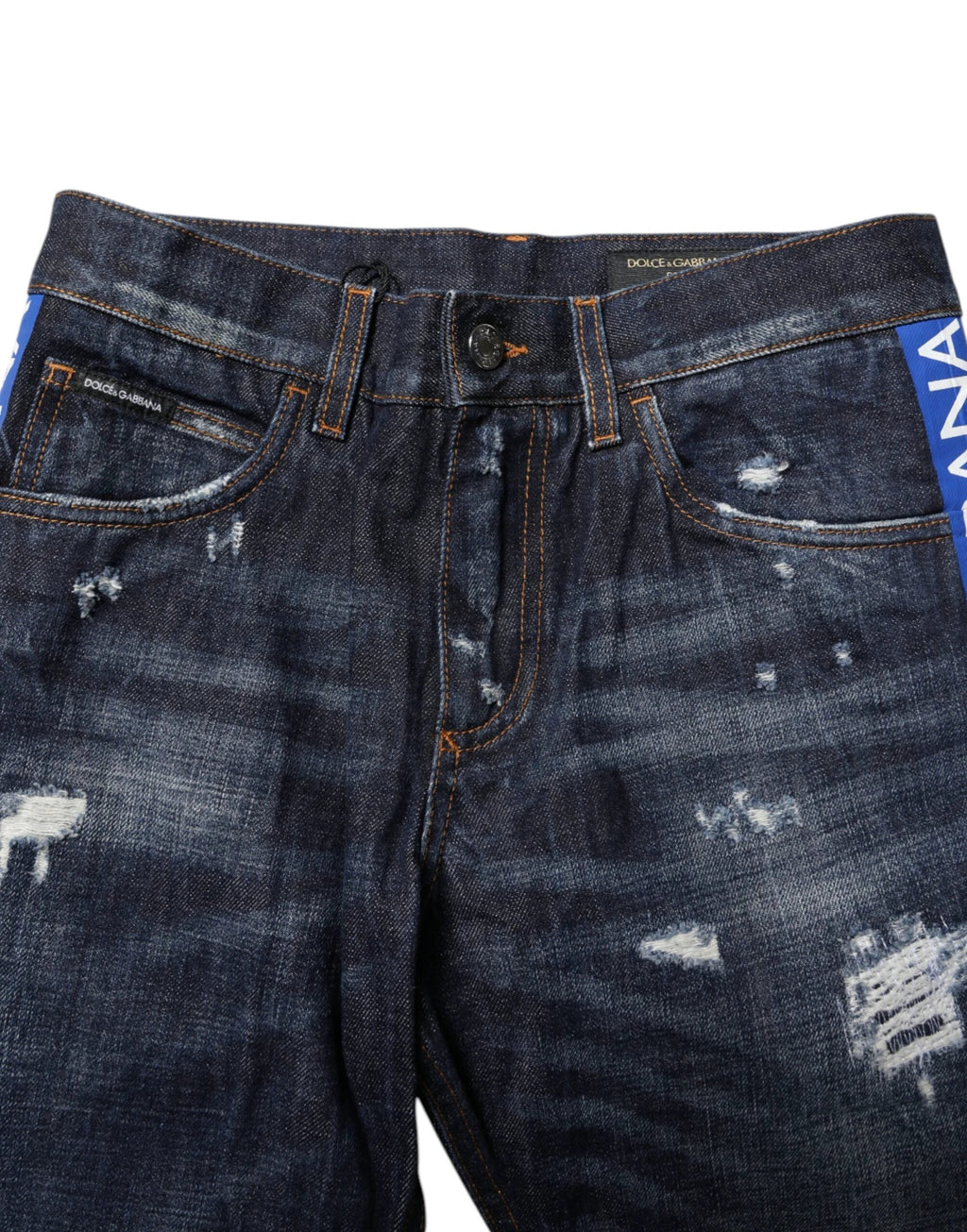 Dolce & Gabbana Dark Blue Tattered Skinny Denim Jeans by Dolce & Gabbana
