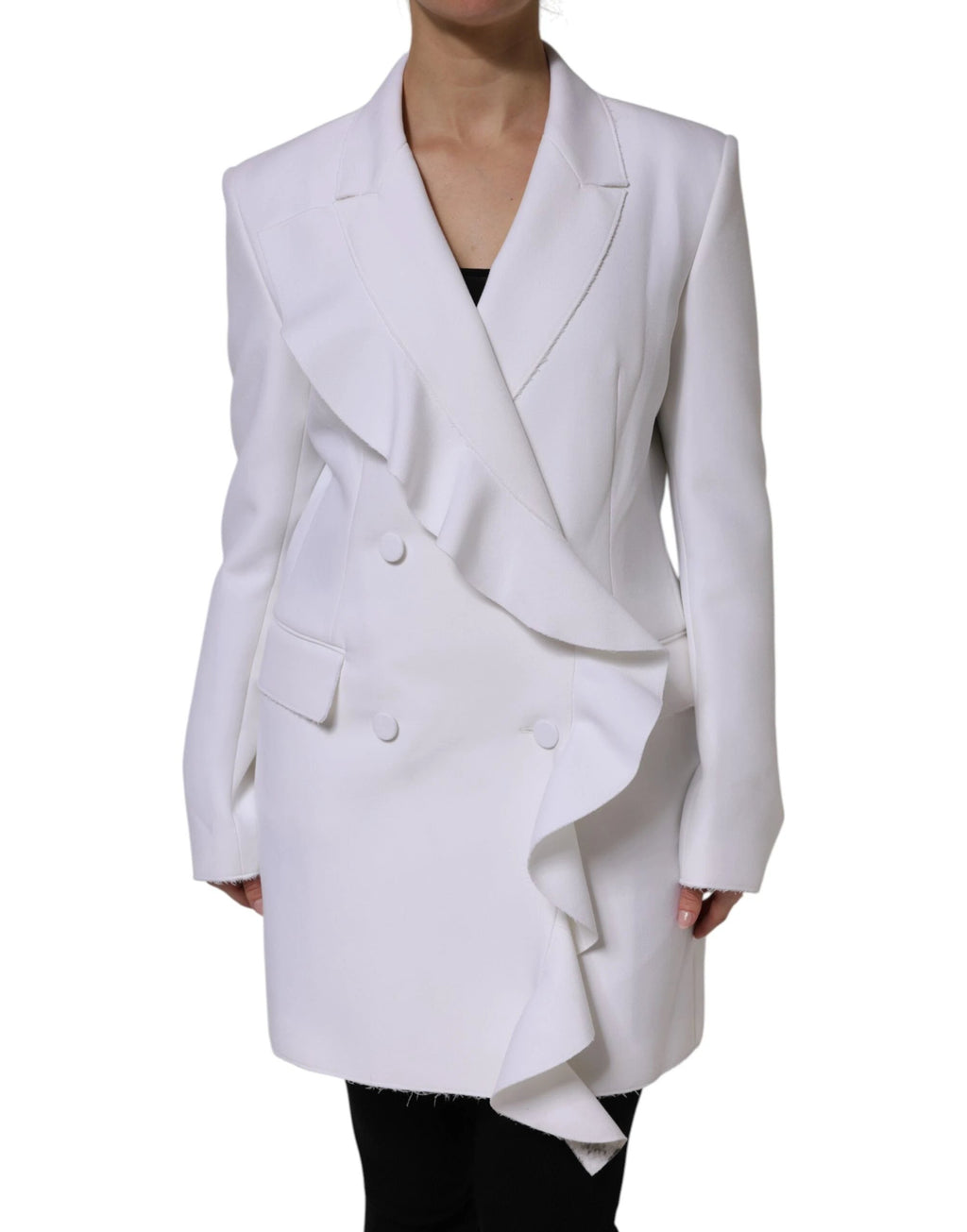 MSGM White Polyester Long Sleeves Ruffled Wrap Jacket by MSGM