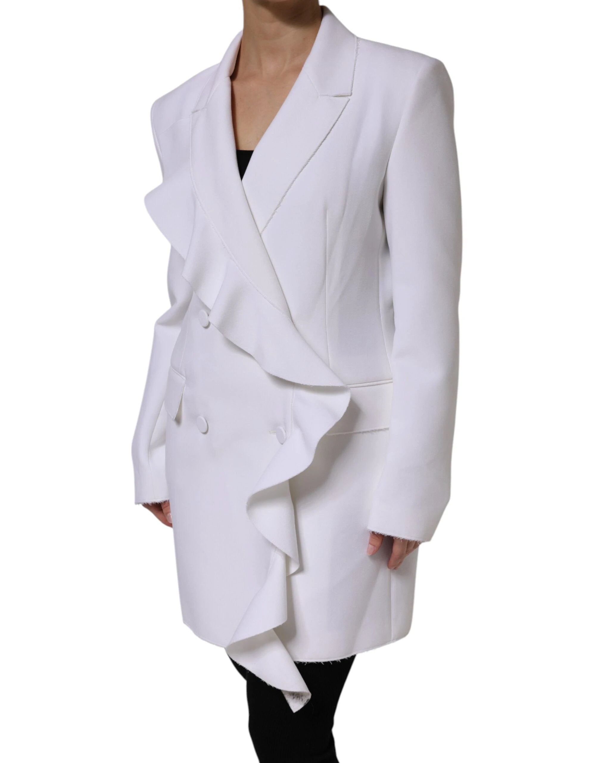 MSGM White Polyester Long Sleeves Ruffled Wrap Jacket by MSGM