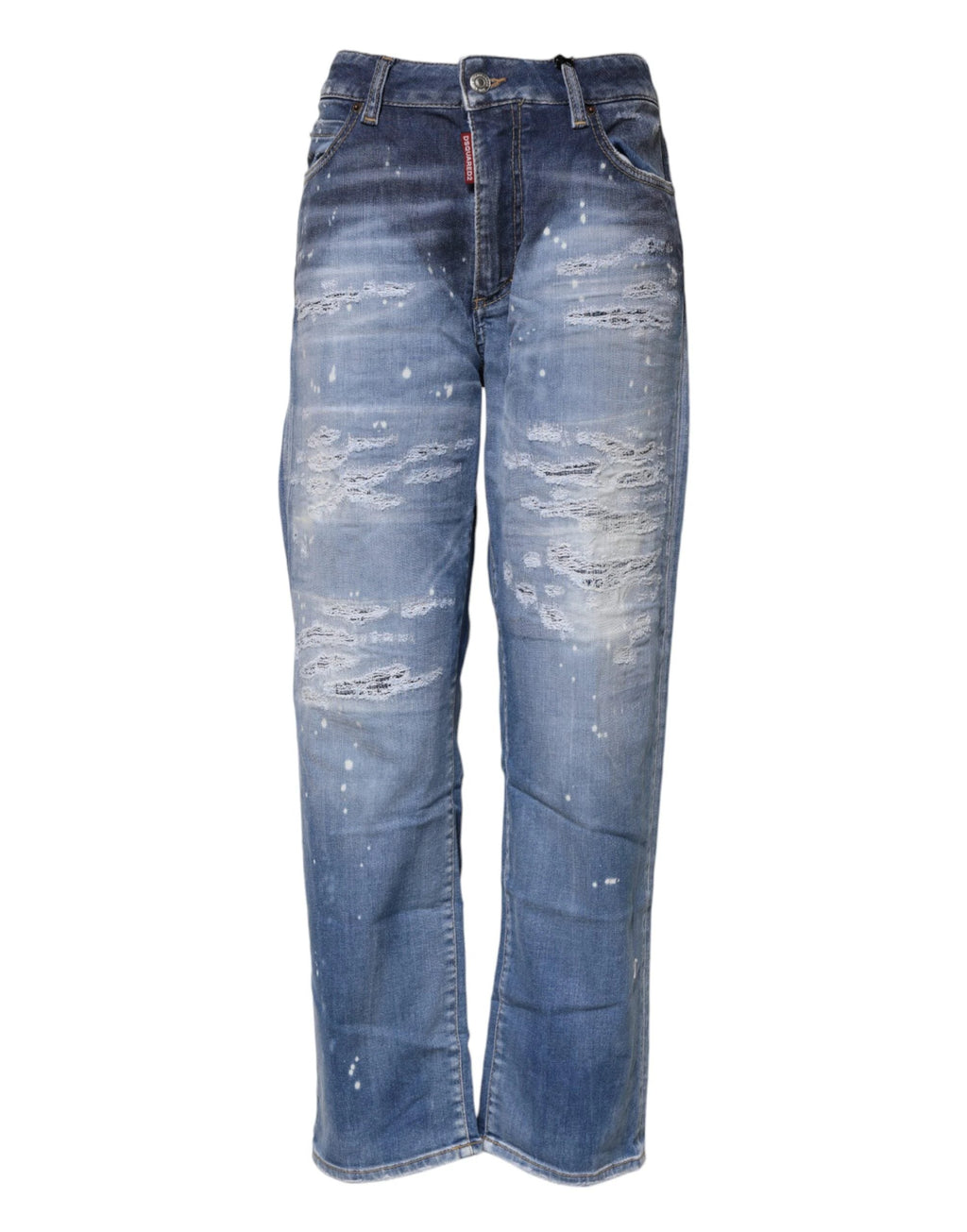 Dsquared² Blue Tattered Cotton Mid Waist Straight Denim Jeans by Dsquared²