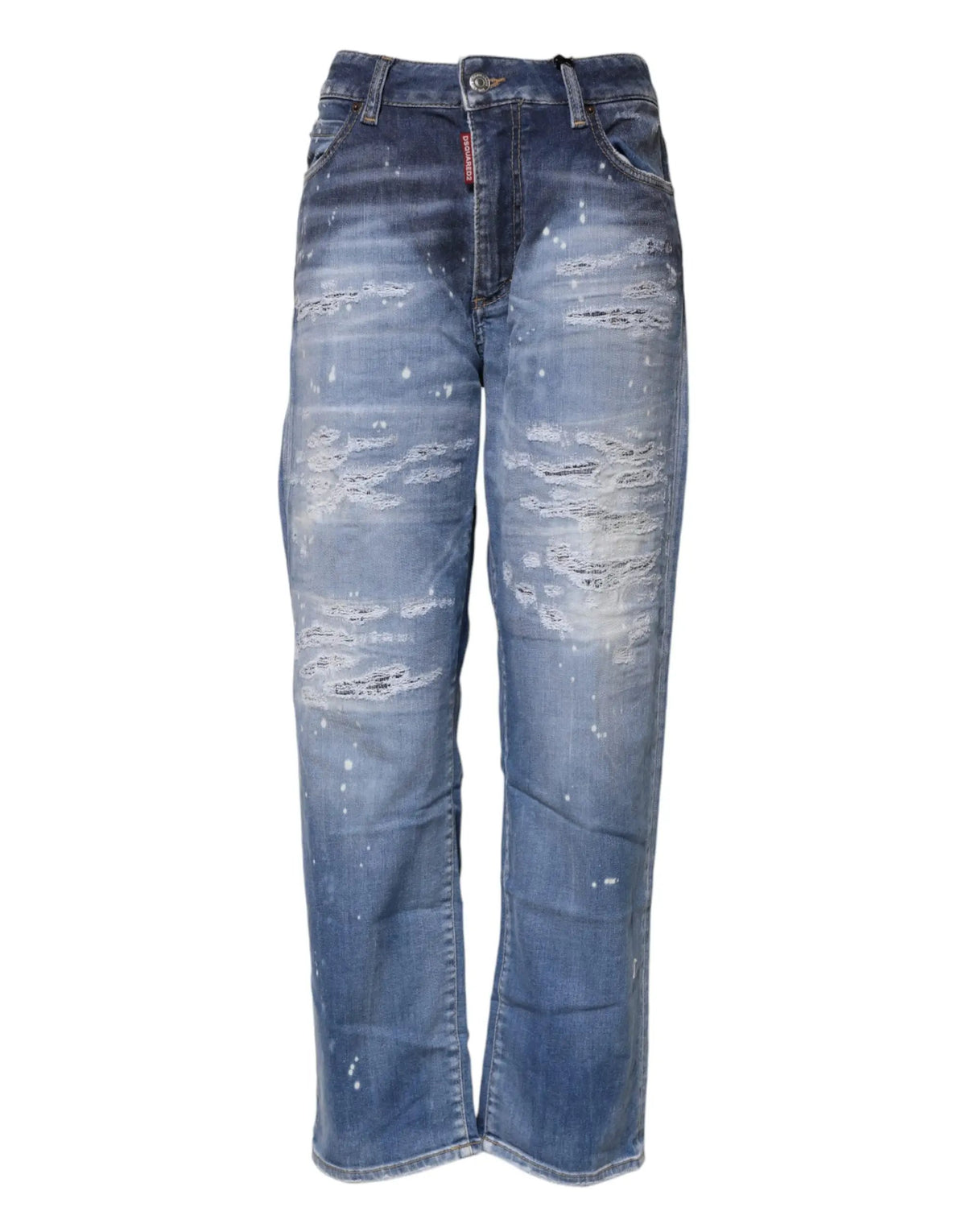 Dsquared² Dsquared² Blue Tattered Cotton Mid Waist Straight Denim Jeans