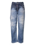 Dsquared² Blue Tattered Cotton Mid Waist Straight Denim Jeans by Dsquared²