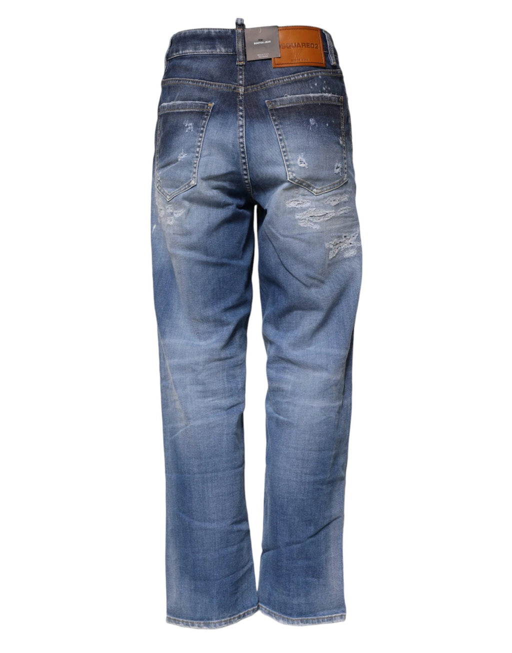 Dsquared² Blue Tattered Cotton Mid Waist Straight Denim Jeans by Dsquared²