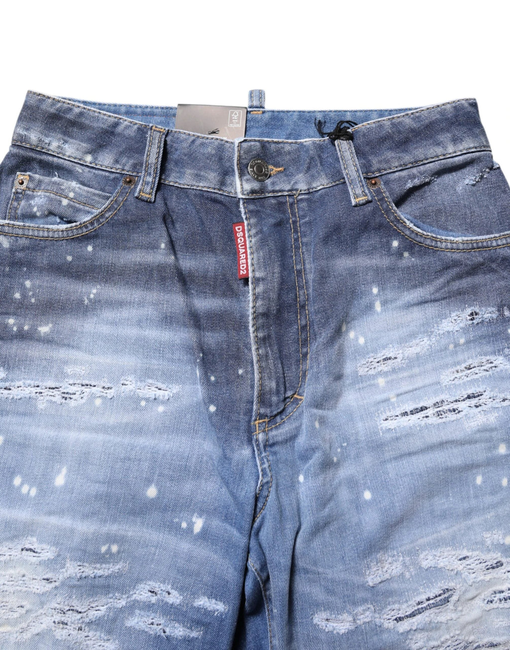 Dsquared² Blue Tattered Cotton Mid Waist Straight Denim Jeans by Dsquared²