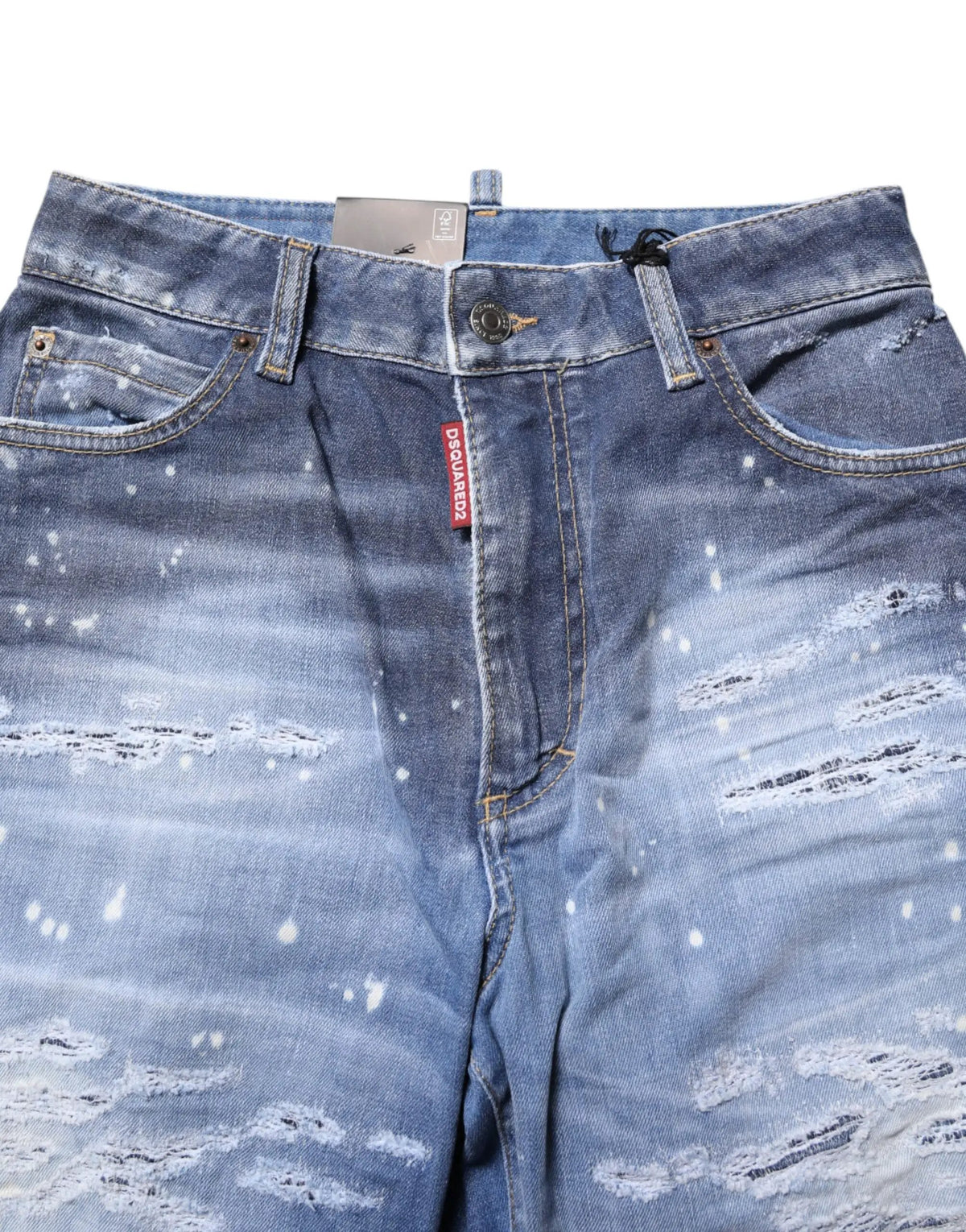 Dsquared² Dsquared² Blue Tattered Cotton Mid Waist Straight Denim Jeans