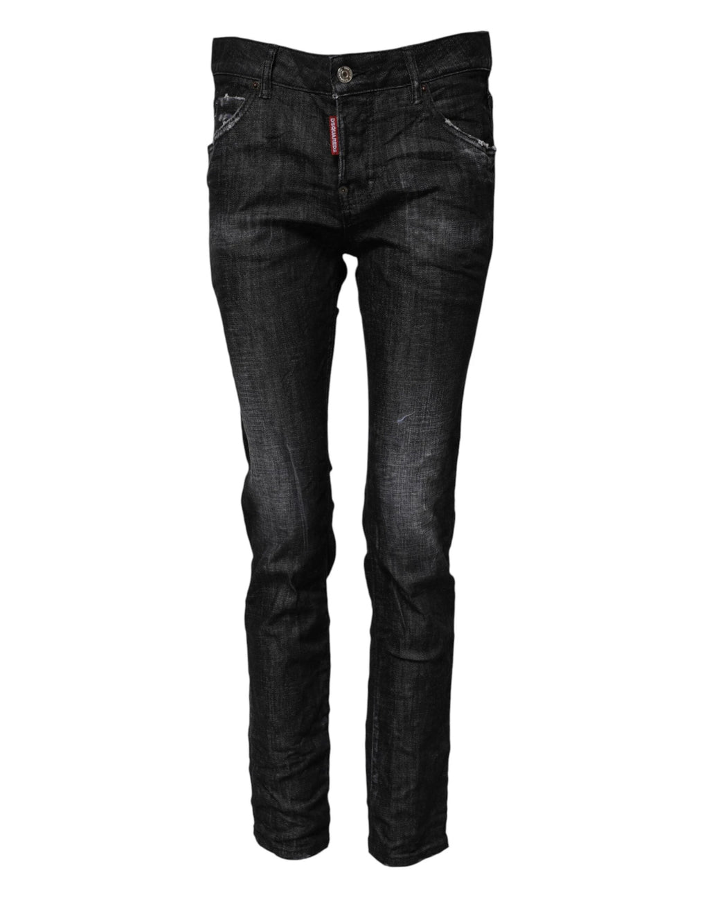 Dsquared² Black Washed Cotton Mid Waist Skinny Jeans by Dsquared²