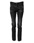 Dsquared² Black Washed Cotton Mid Waist Skinny Jeans by Dsquared²