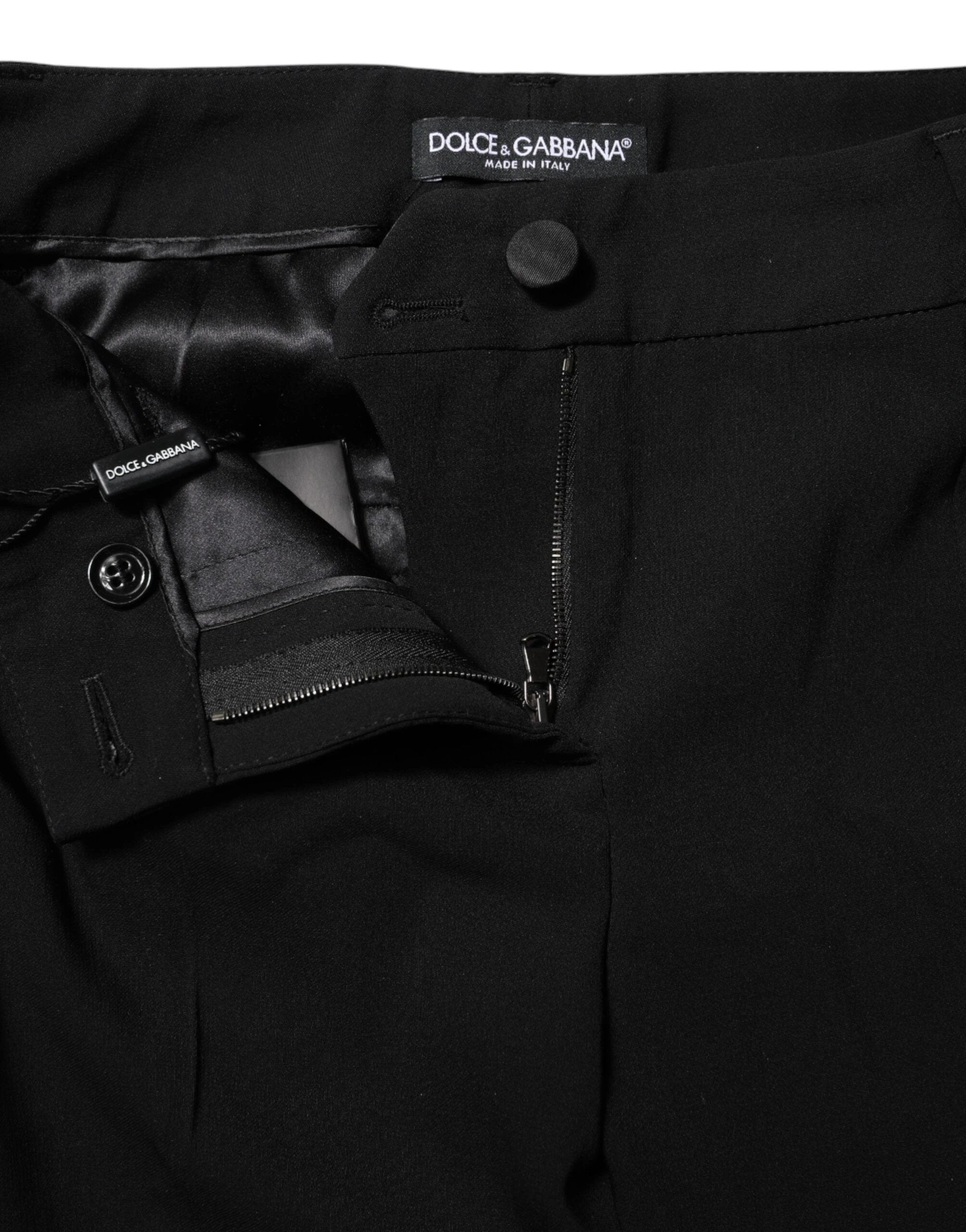 Dolce & Gabbana Black Wool Mid Waisted Tapered Dress Pants by Dolce & Gabbana