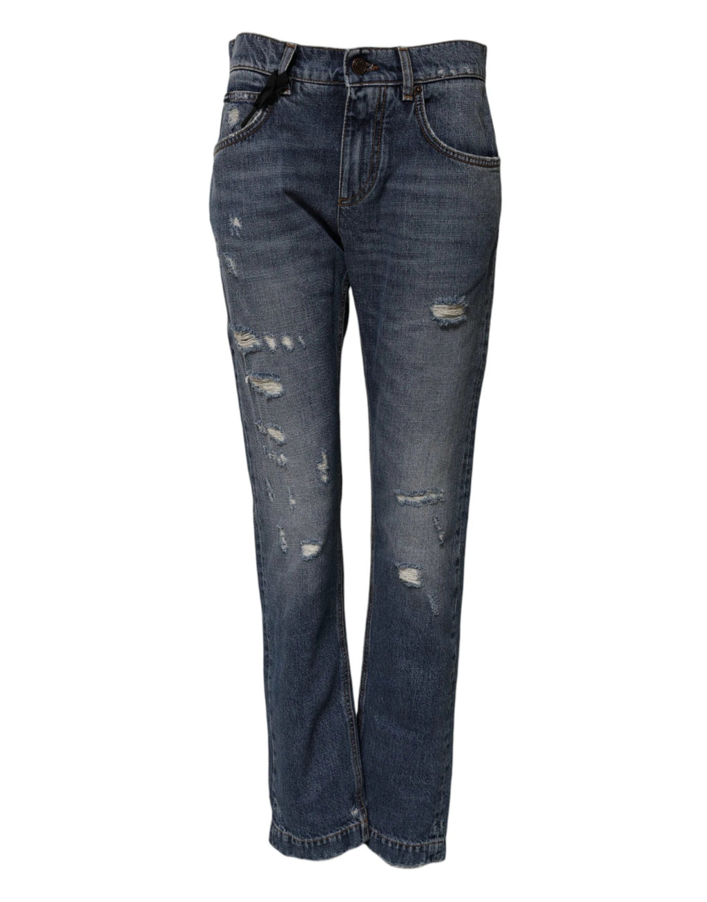 Dolce & Gabbana Blue Cotton Tattered Boyfriend Denim Jeans by Dolce & Gabbana