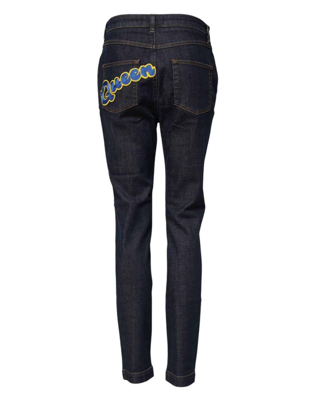 Dolce & Gabbana Blue Queen Patch AUDREY Mid Waist Denim Jeans by Dolce & Gabbana