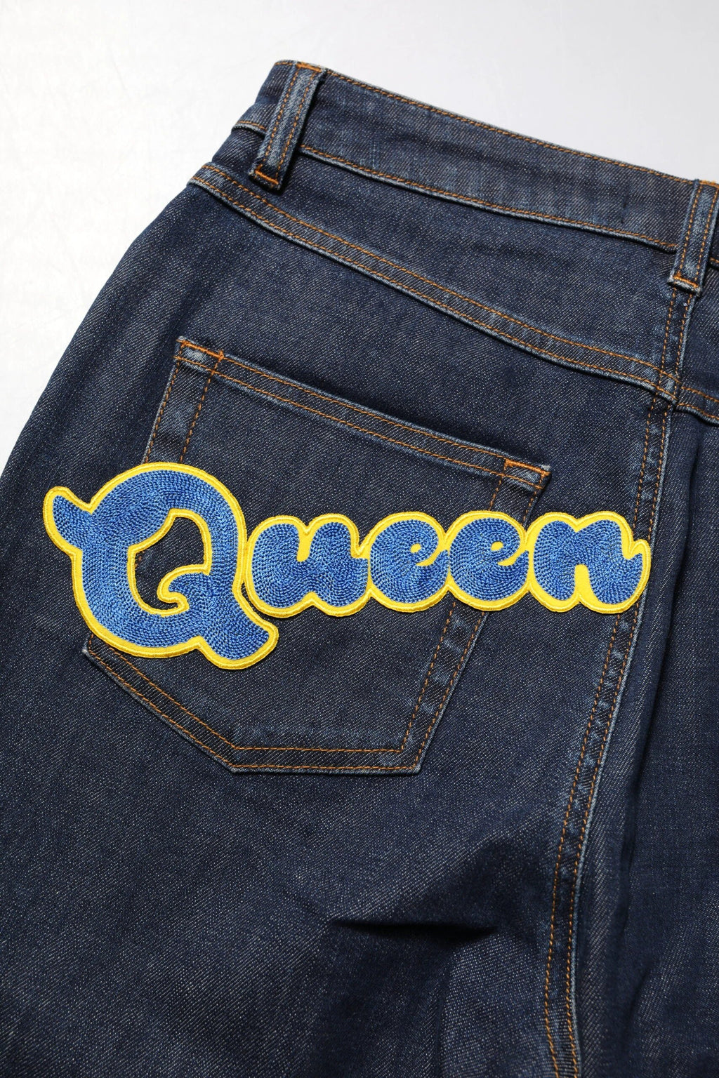Dolce & Gabbana Blue Queen Patch AUDREY Mid Waist Denim Jeans by Dolce & Gabbana