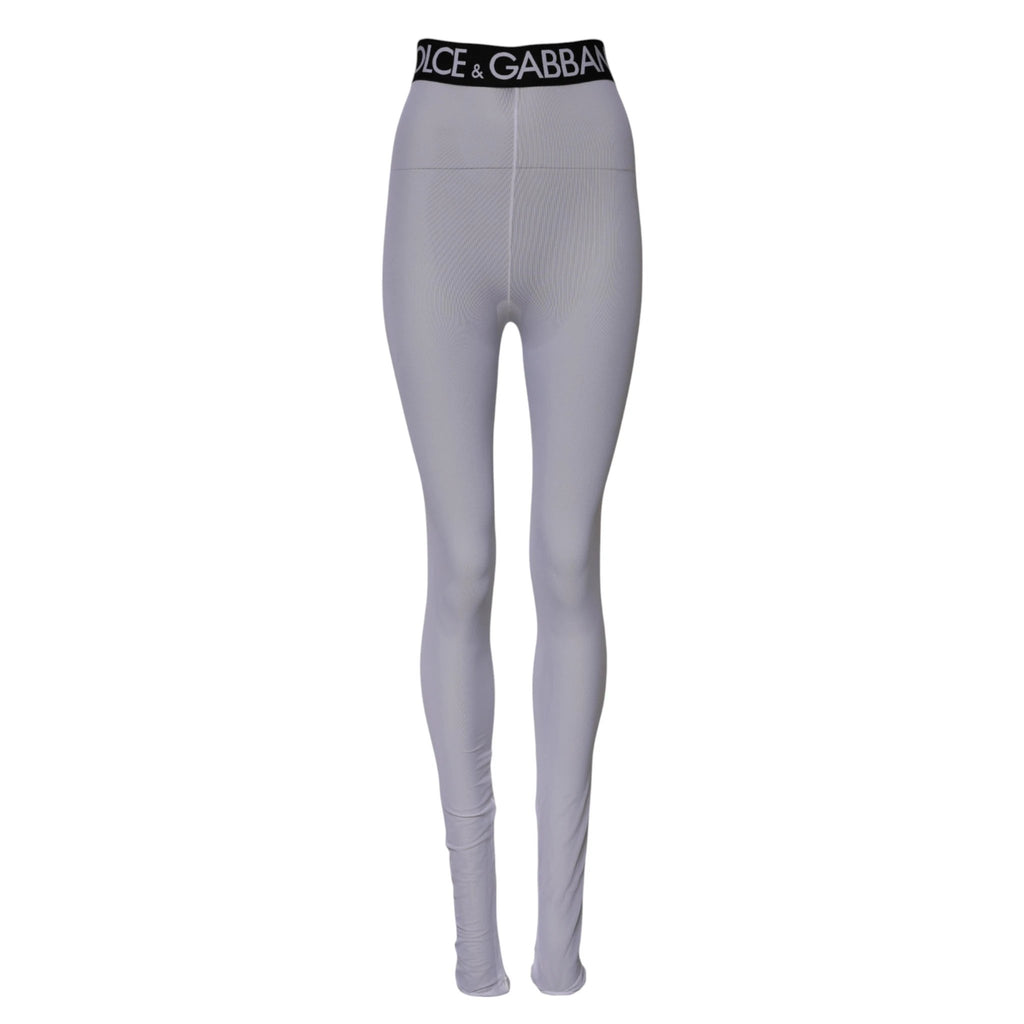 Dolce & Gabbana Gray Nylon DG Logo Mid Waisted Leggings Pants by Dolce & Gabbana