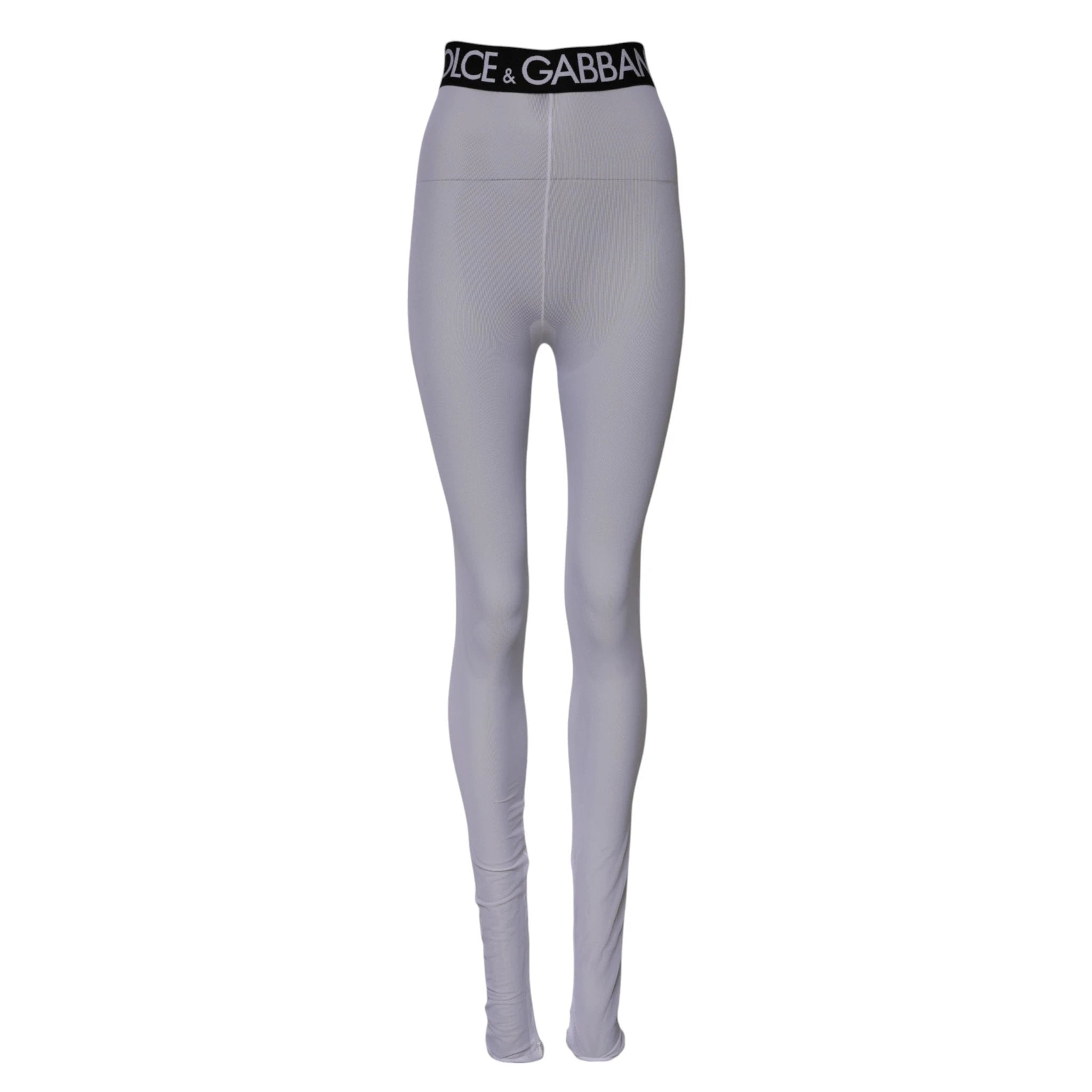 Dolce & Gabbana Gray Nylon DG Logo Mid Waisted Leggings Pants by Dolce & Gabbana