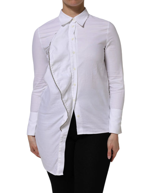 Chemise AGLINI blanche en coton à col et manches longues à volants