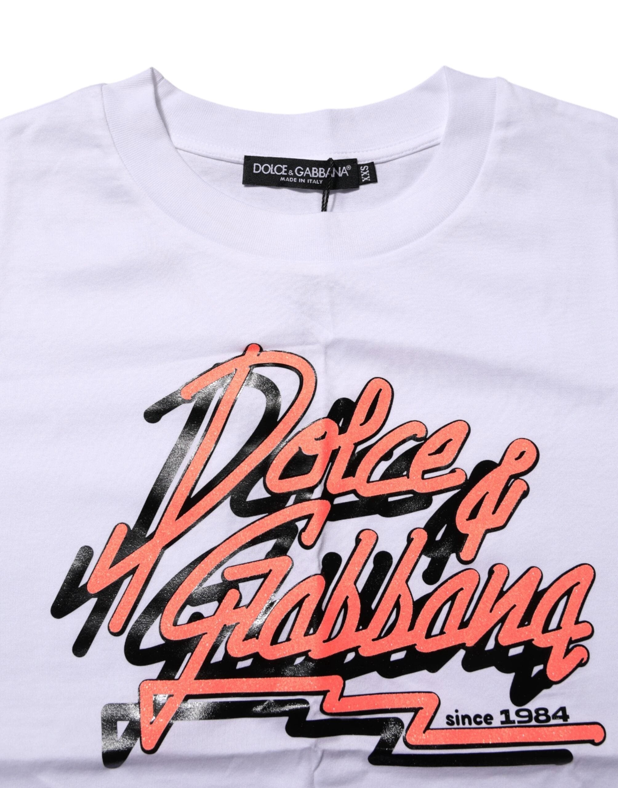 Dolce & Gabbana White Cotton Graphic Print Crew Neck T-shirt by Dolce & Gabbana