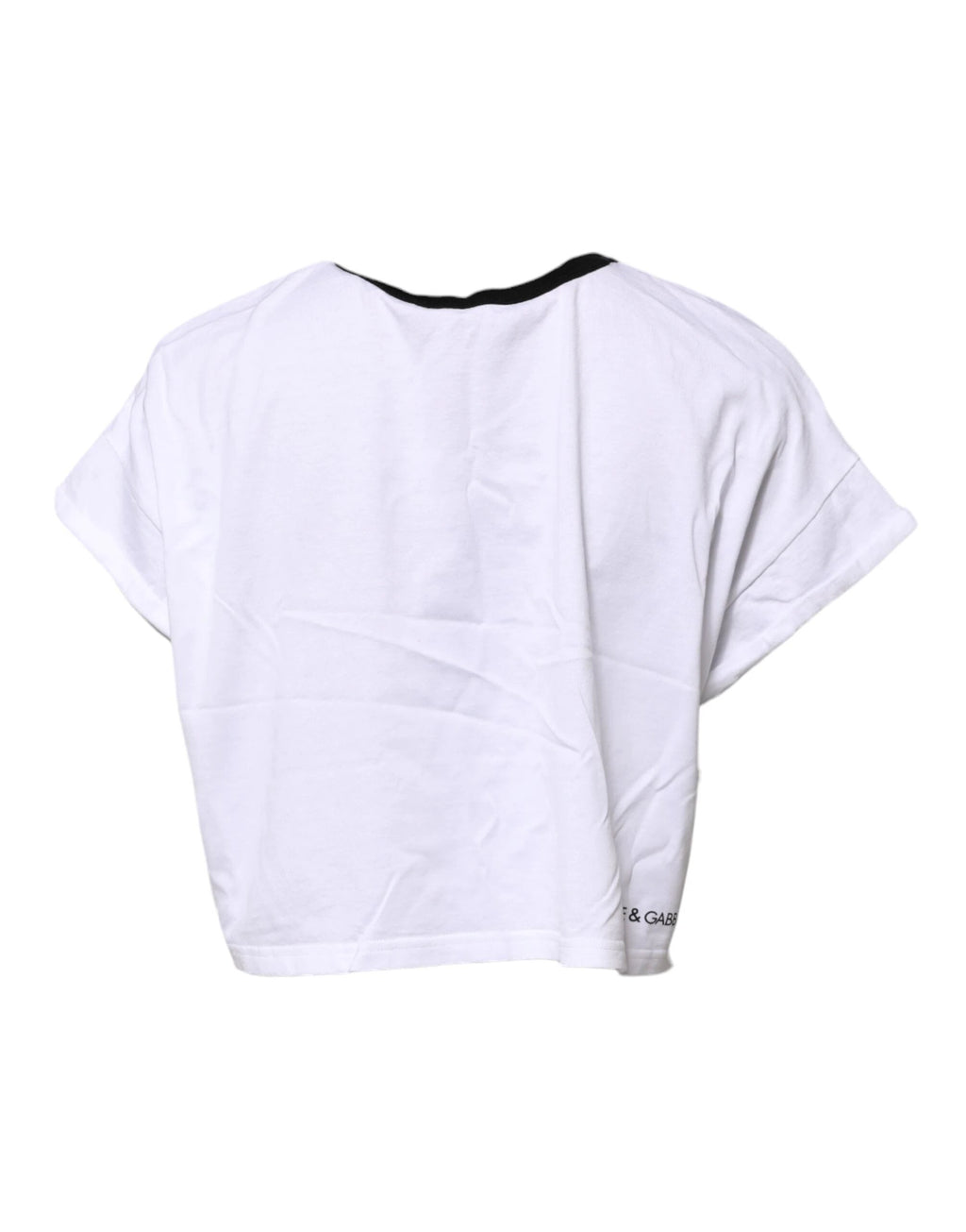 Dolce & Gabbana White Graphic Print Crew Neck Cropped T-shirt by Dolce & Gabbana