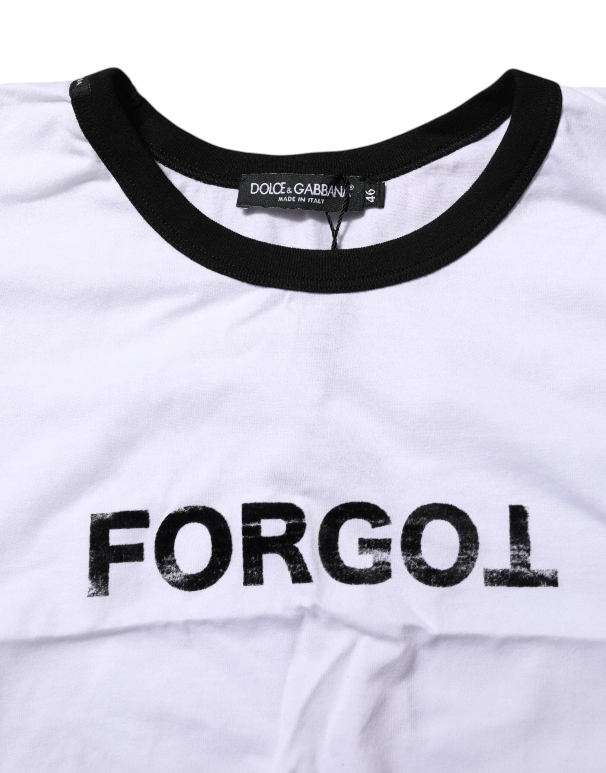 Dolce & Gabbana White Graphic Print Crew Neck Cropped T-shirt by Dolce & Gabbana